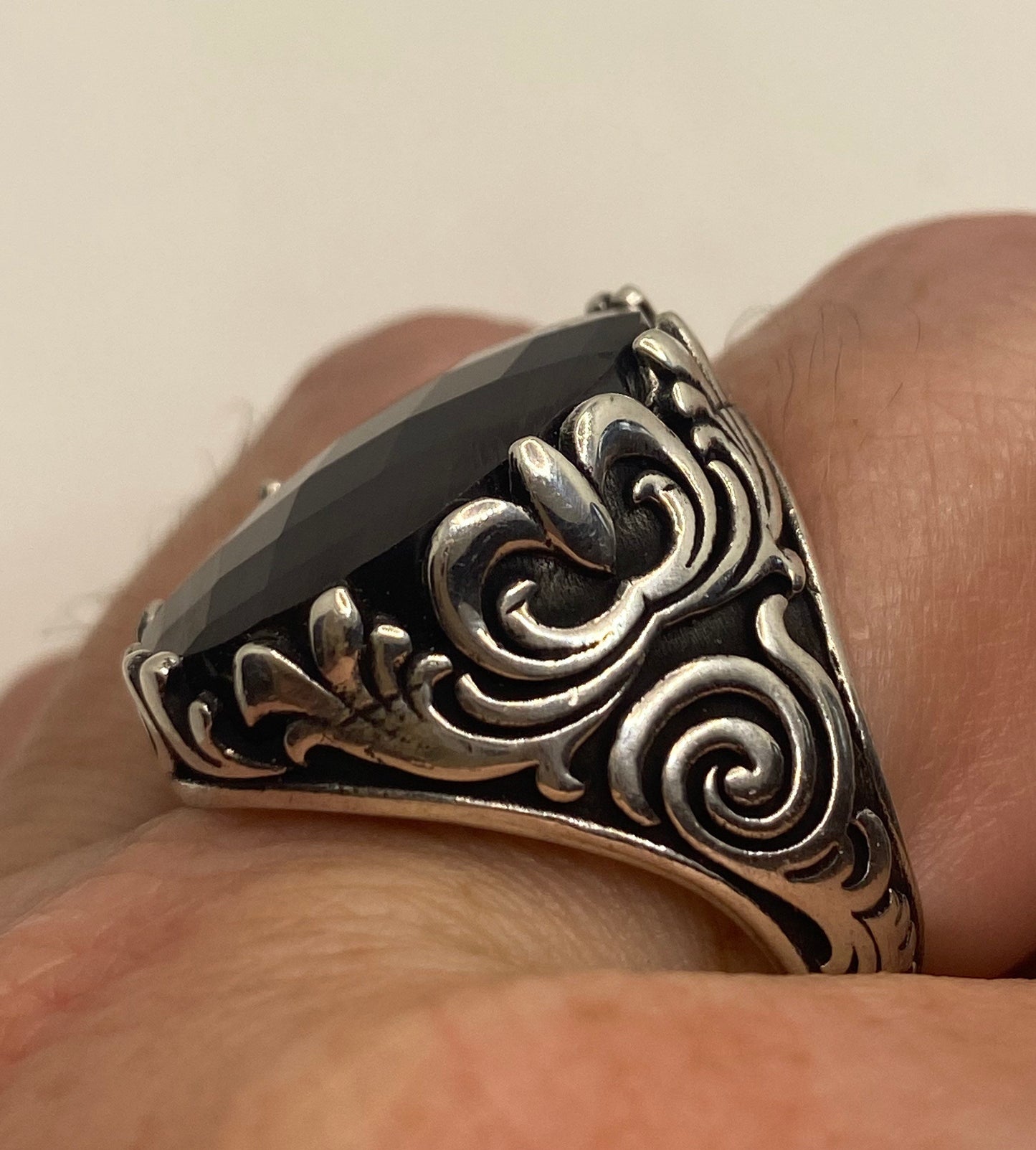 Vintage Gothic Sterling Silver Genuine Hemitite Mens Ring