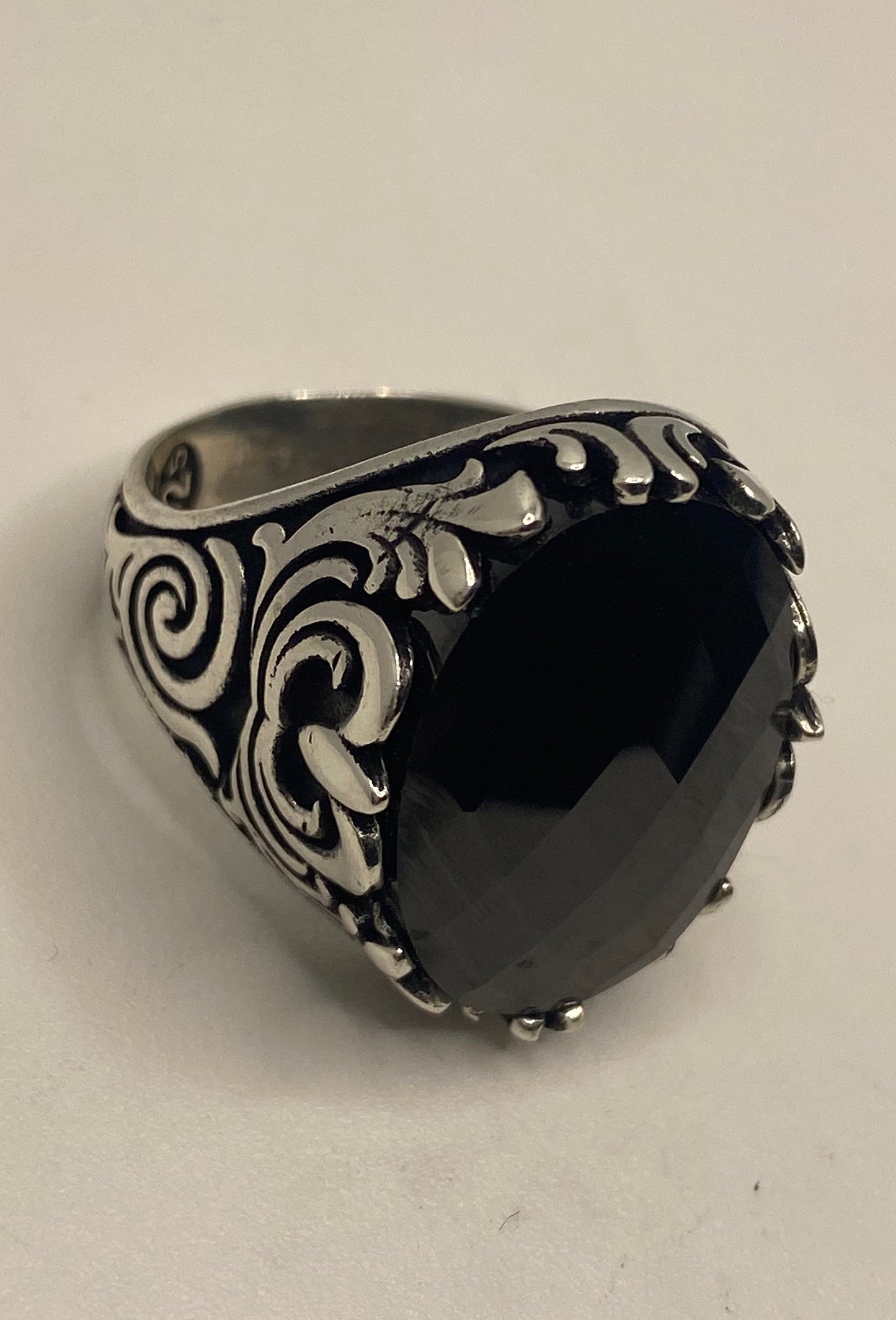 Vintage Gothic Sterling Silver Genuine Hemitite Mens Ring