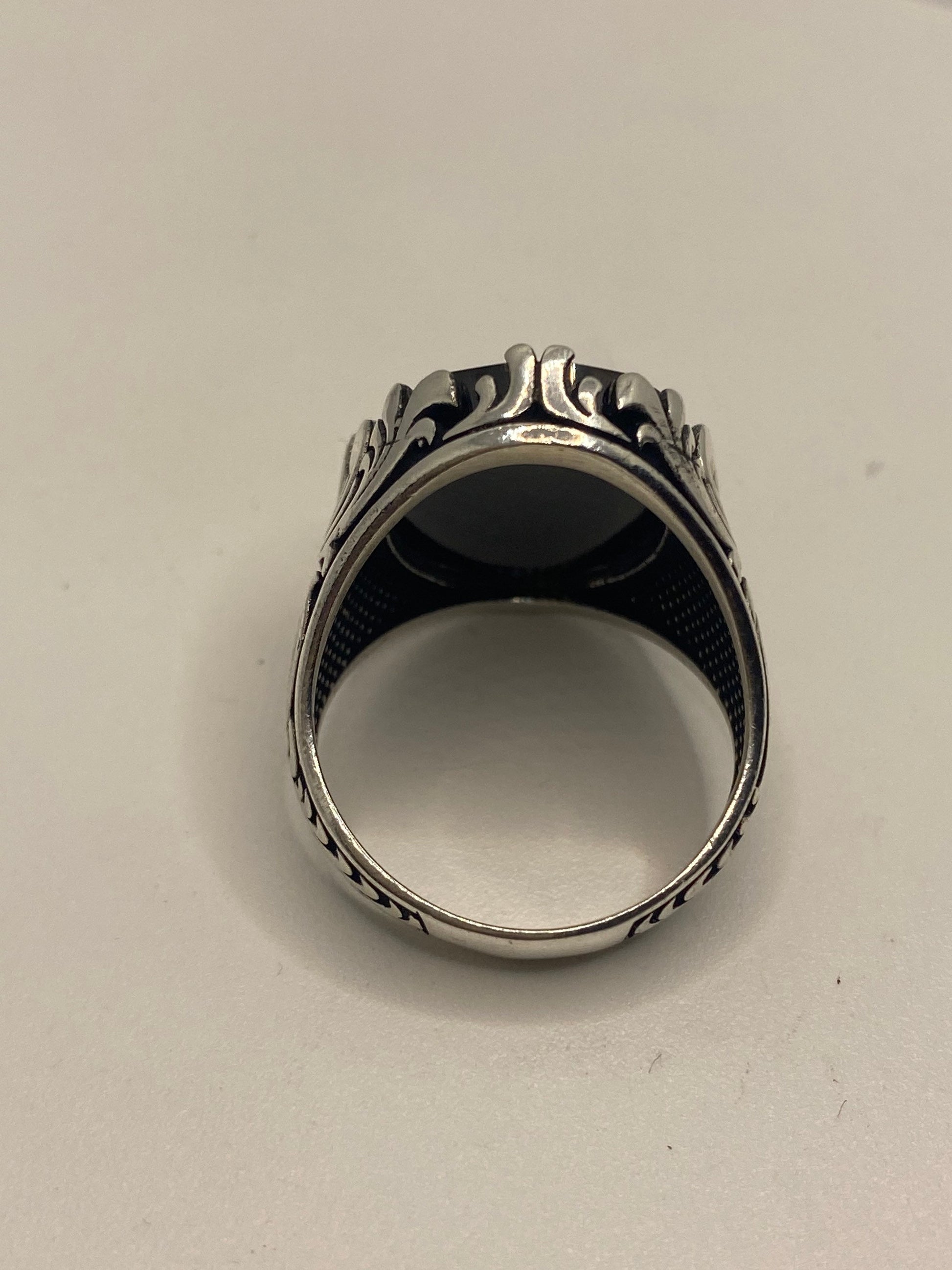 Vintage Gothic Sterling Silver Genuine Hemitite Mens Ring
