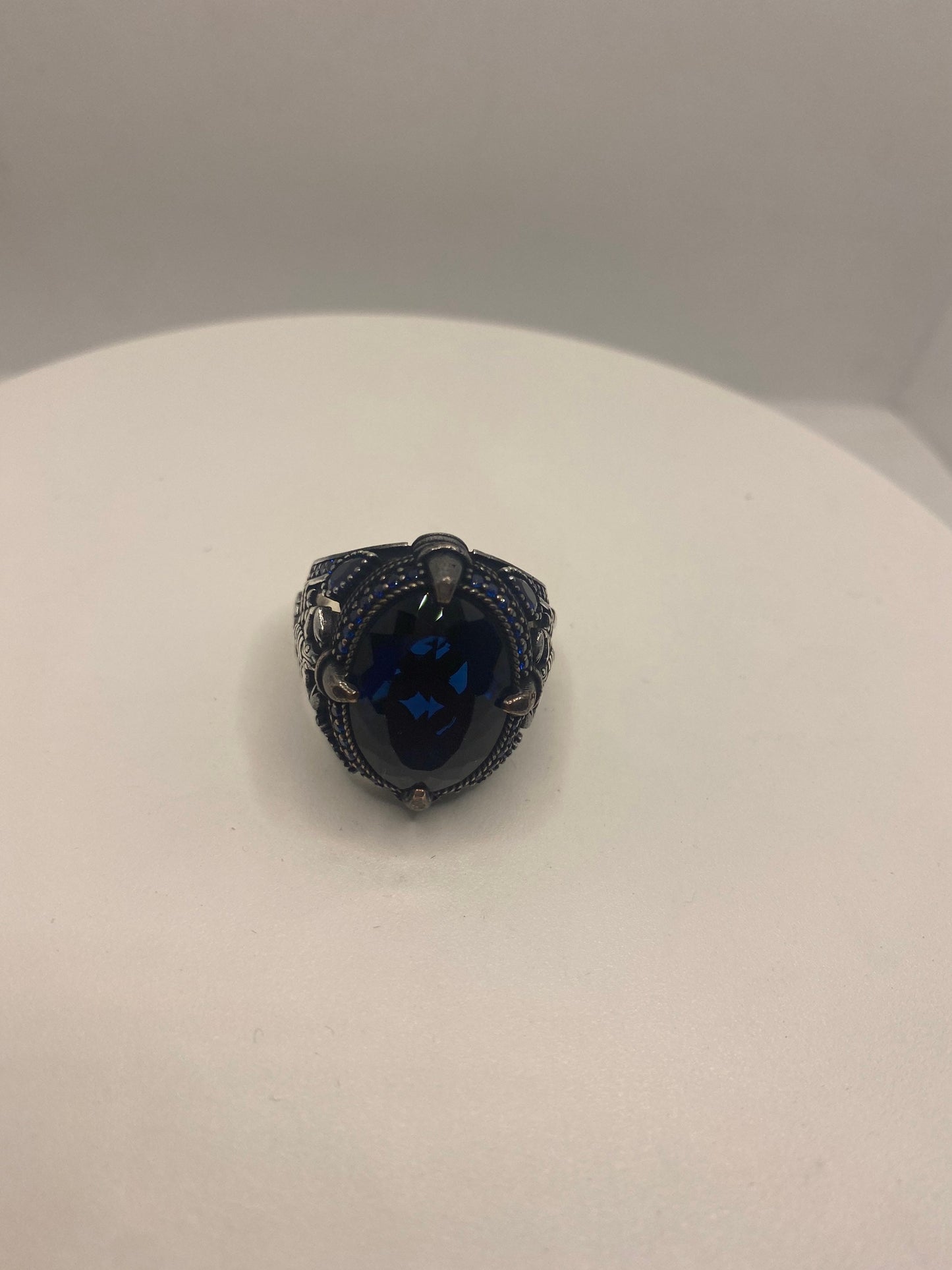 Vintage Cobalt Blue Glass Scorpion Mens Ring in 925 Sterling Silver Persian Genuine