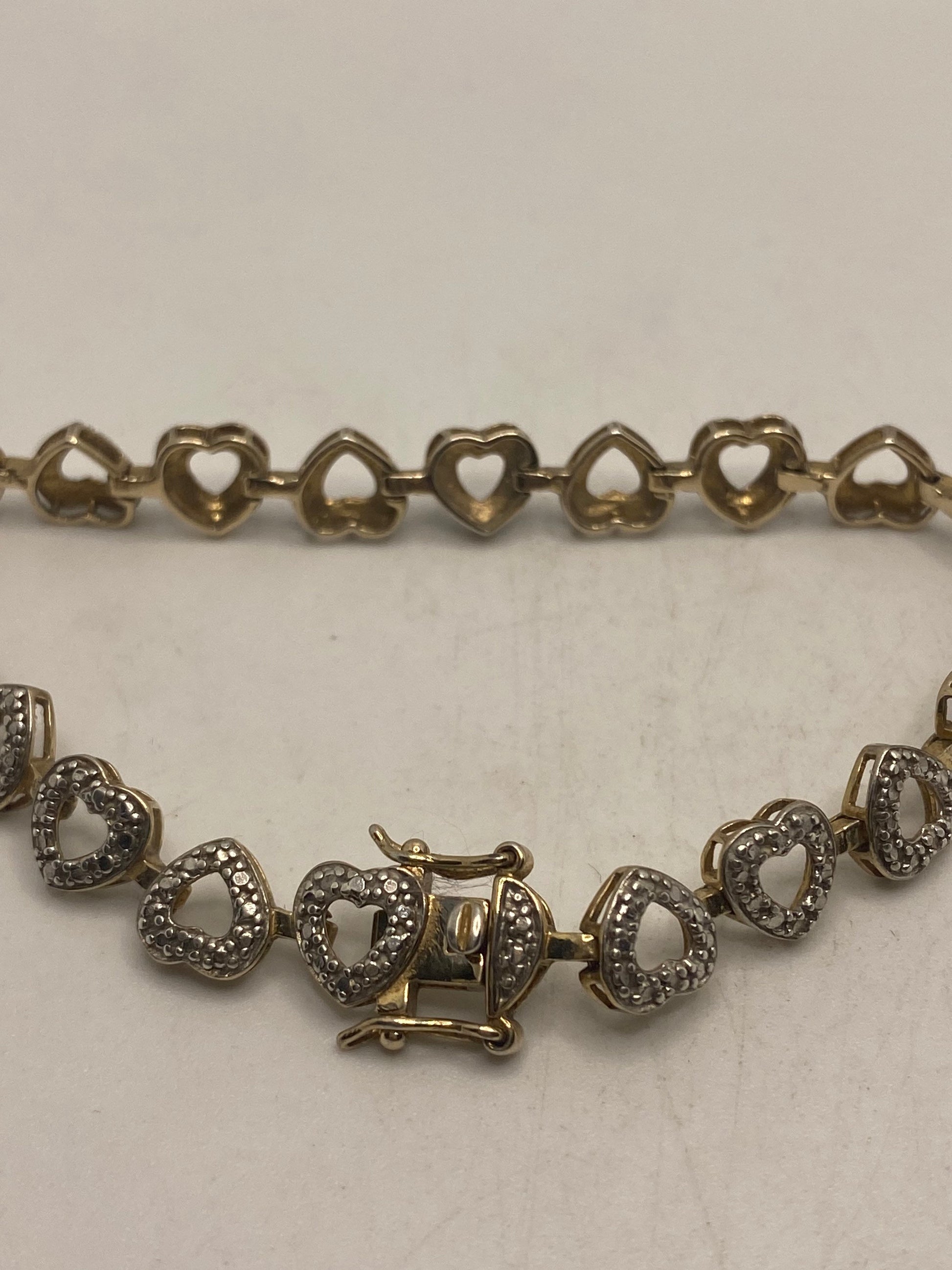 Vintage Diamond Heart Bracelet Golden 925 Sterling Silver