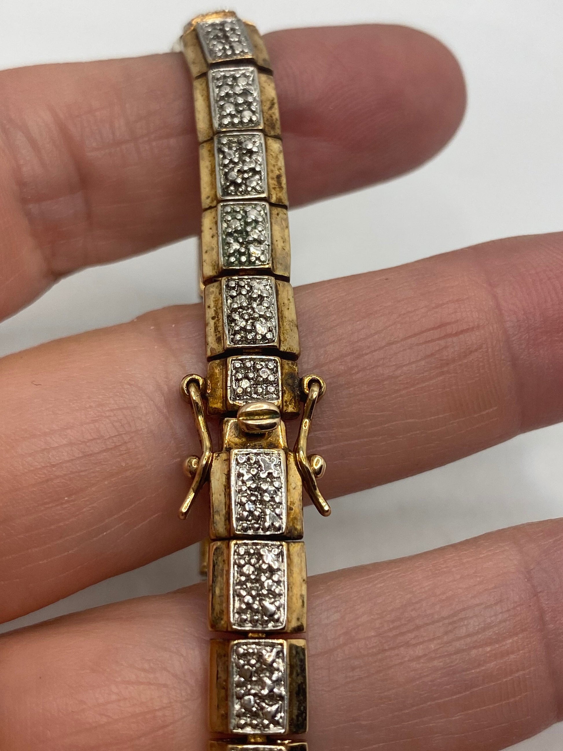 Vintage Diamond Bracelet Golden 925 Sterling Silver