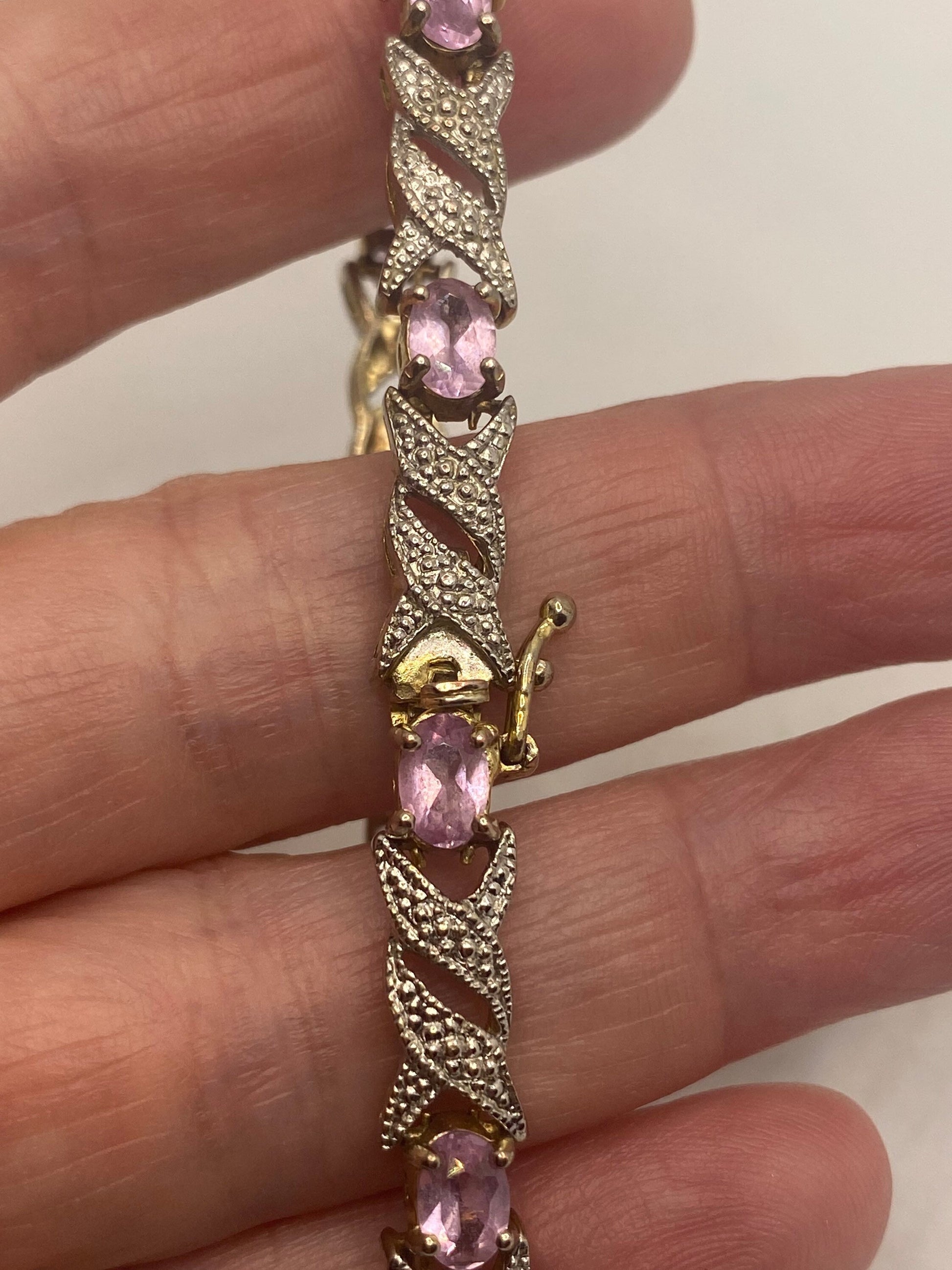 Vintage Sapphire Pink Tourmaline Diamond Bracelet 925 Sterling Silver