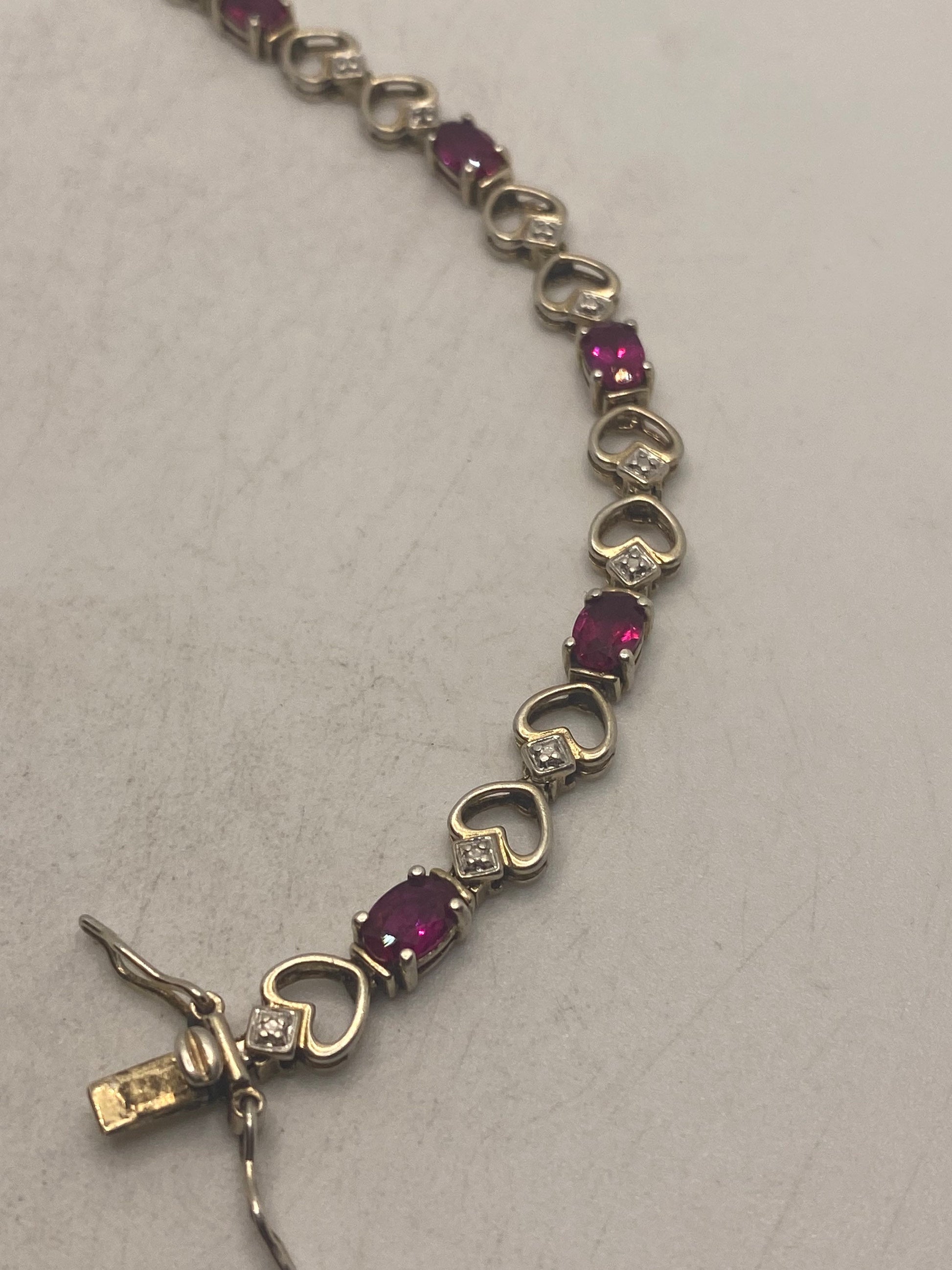 Vintage Sapphire Pink Ruby Diamond Bracelet 925 Sterling Silver
