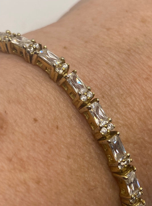 Vintage Gold Tennis Bracelet | Clear Crystal Gold 925 Sterling Silver Tennis Bracelet