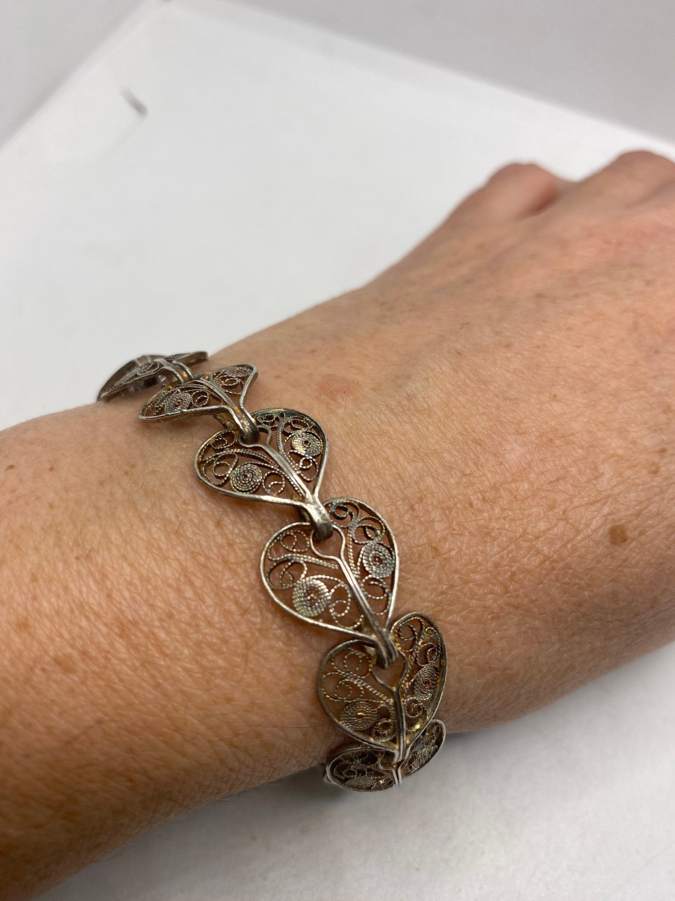 Vintage 925 Sterling Silver Filigree Grape top Bracelet