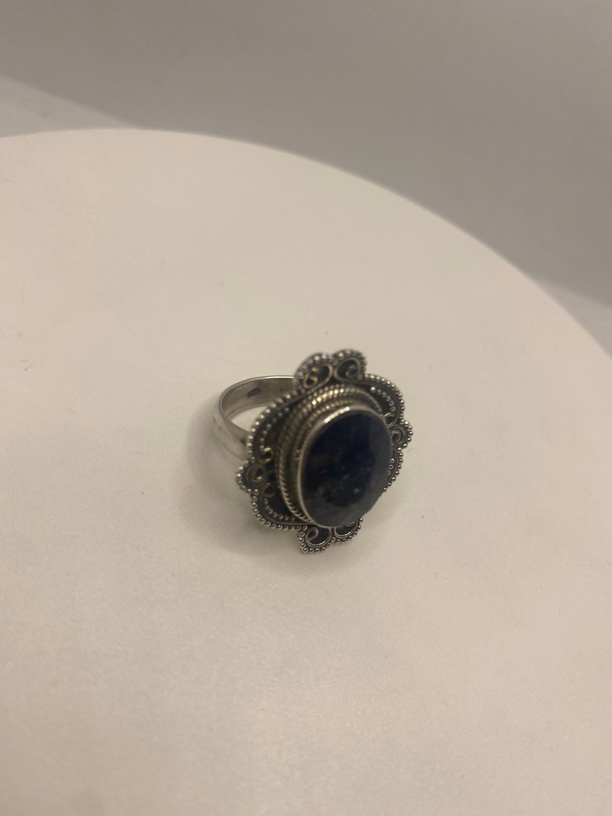 Vintage Black Blue Sapphire 925 Sterling Silver Gothic Ring