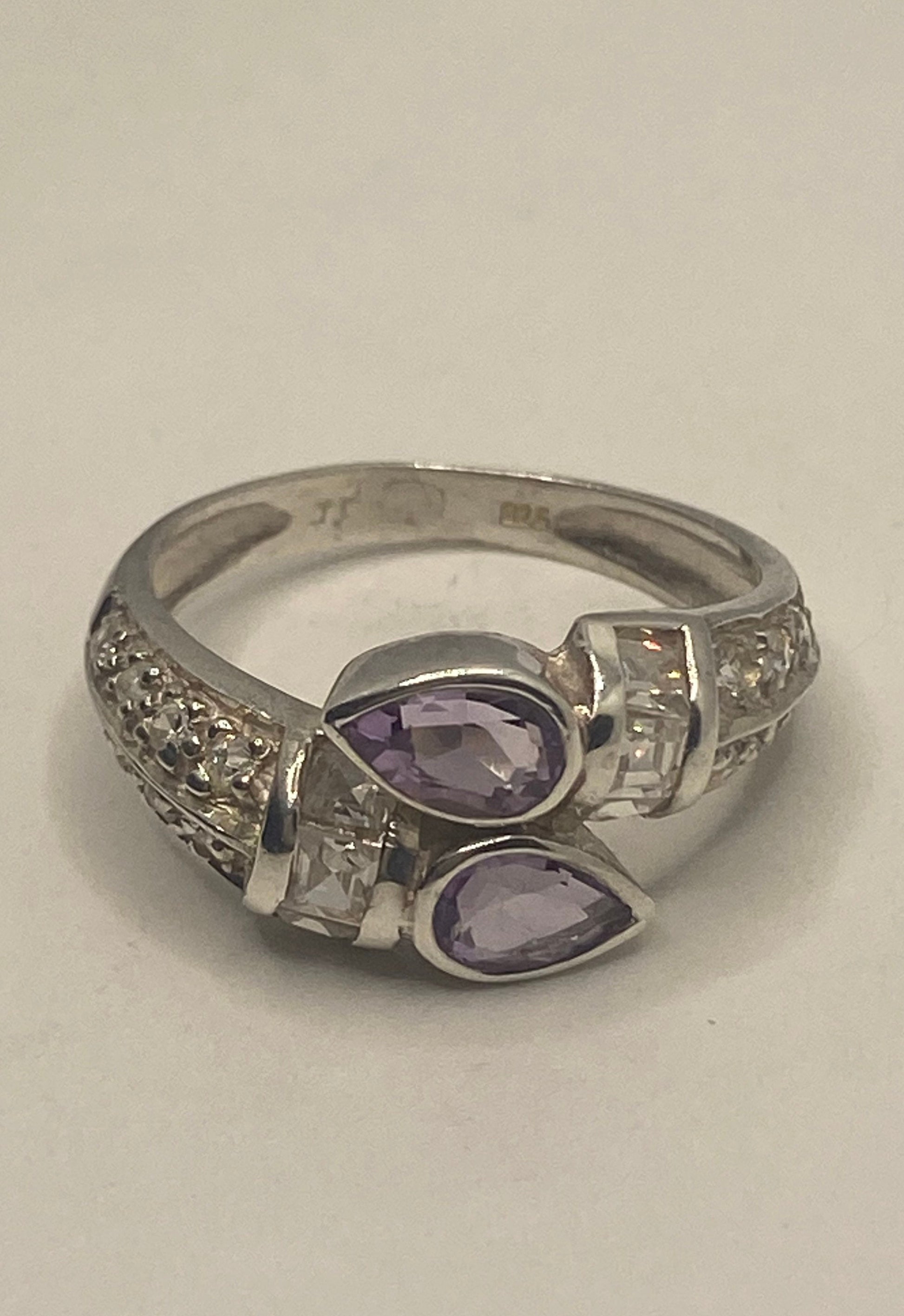 Vintage Purple Amethyst Ring 925 Sterling Silver Size 7.5