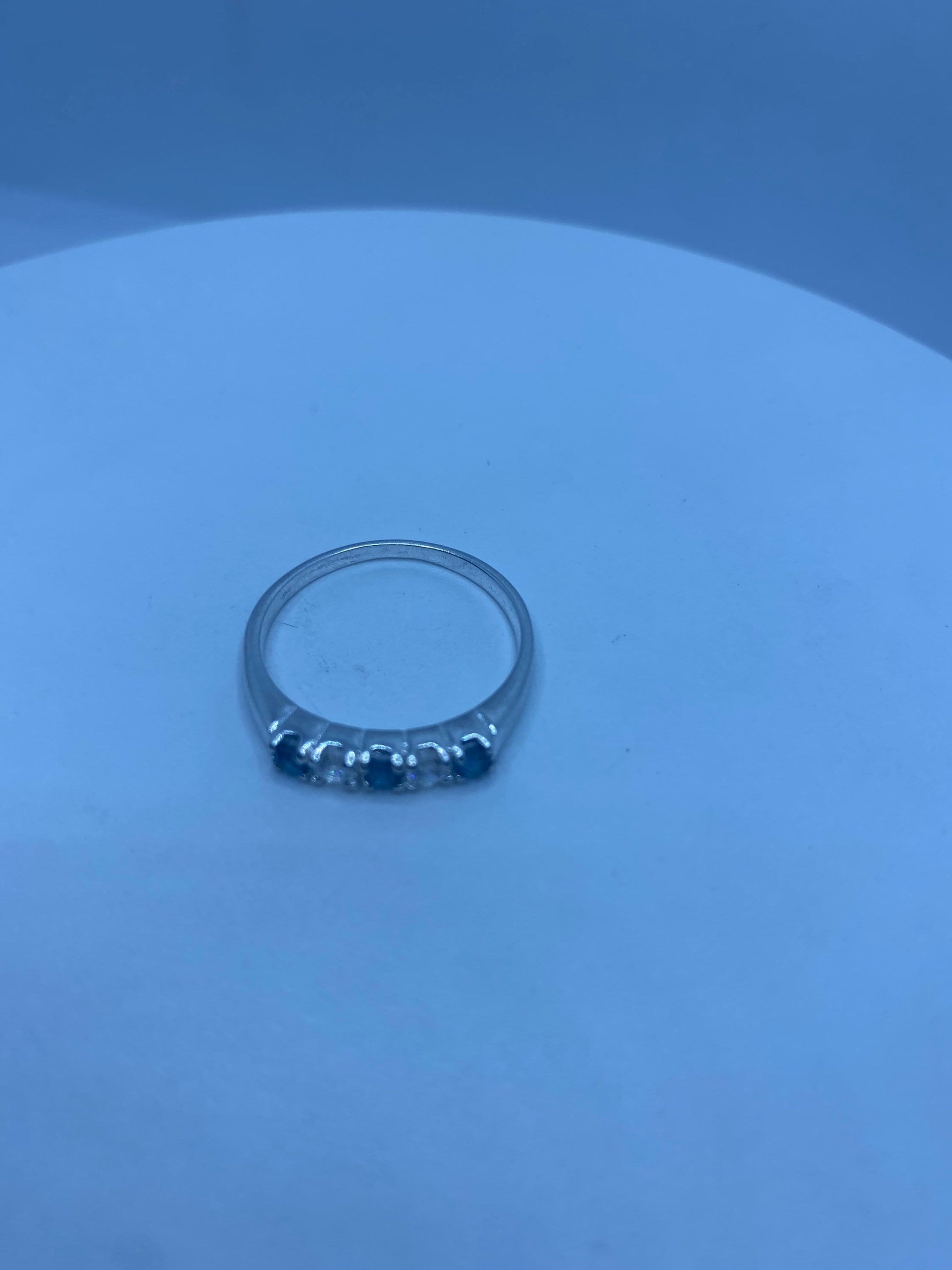 Vintage Blue and White Sapphire Band 925 Sterling Silver Ring