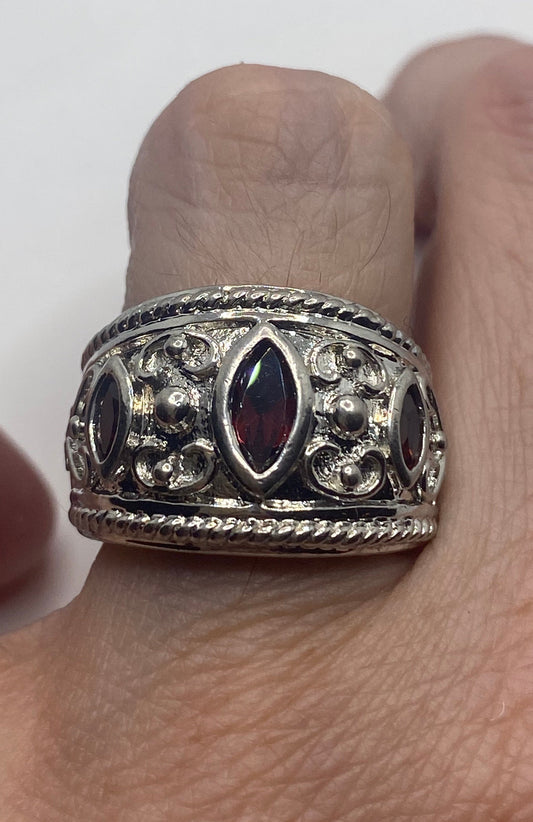 Vintage Red Bohemian Garnet Ring 925 Sterling Silver Size 5