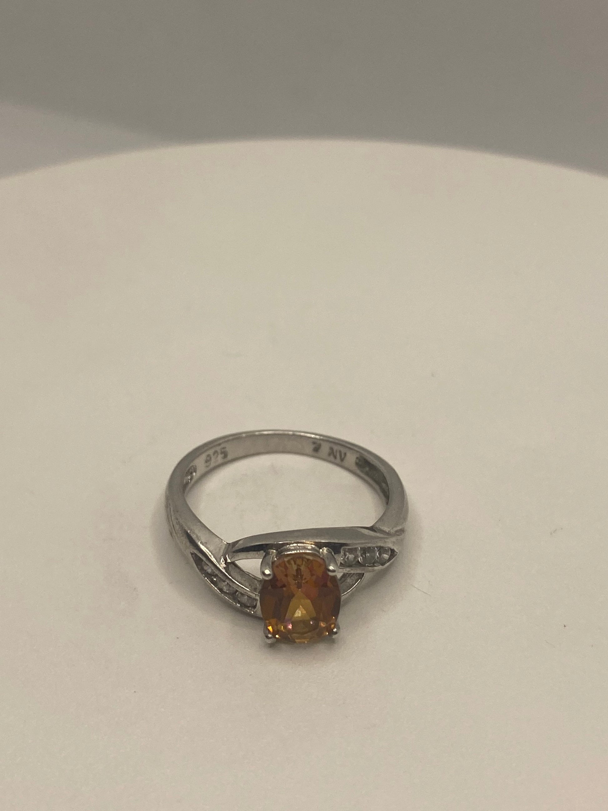 Vintage Golden Orange Citrine 925 Sterling Silver Ring