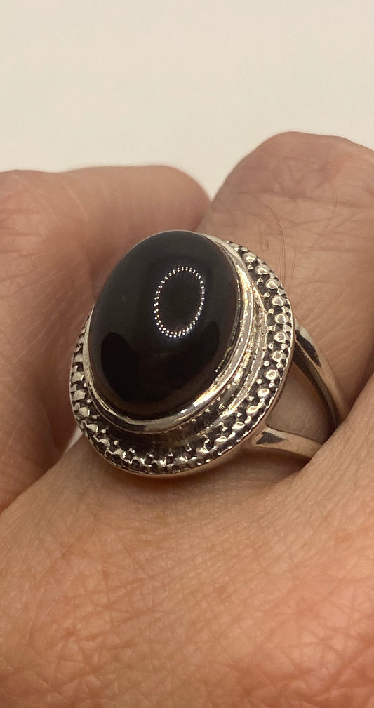 Vintage Black Onyx 925 Sterling Silver Cocktail Ring