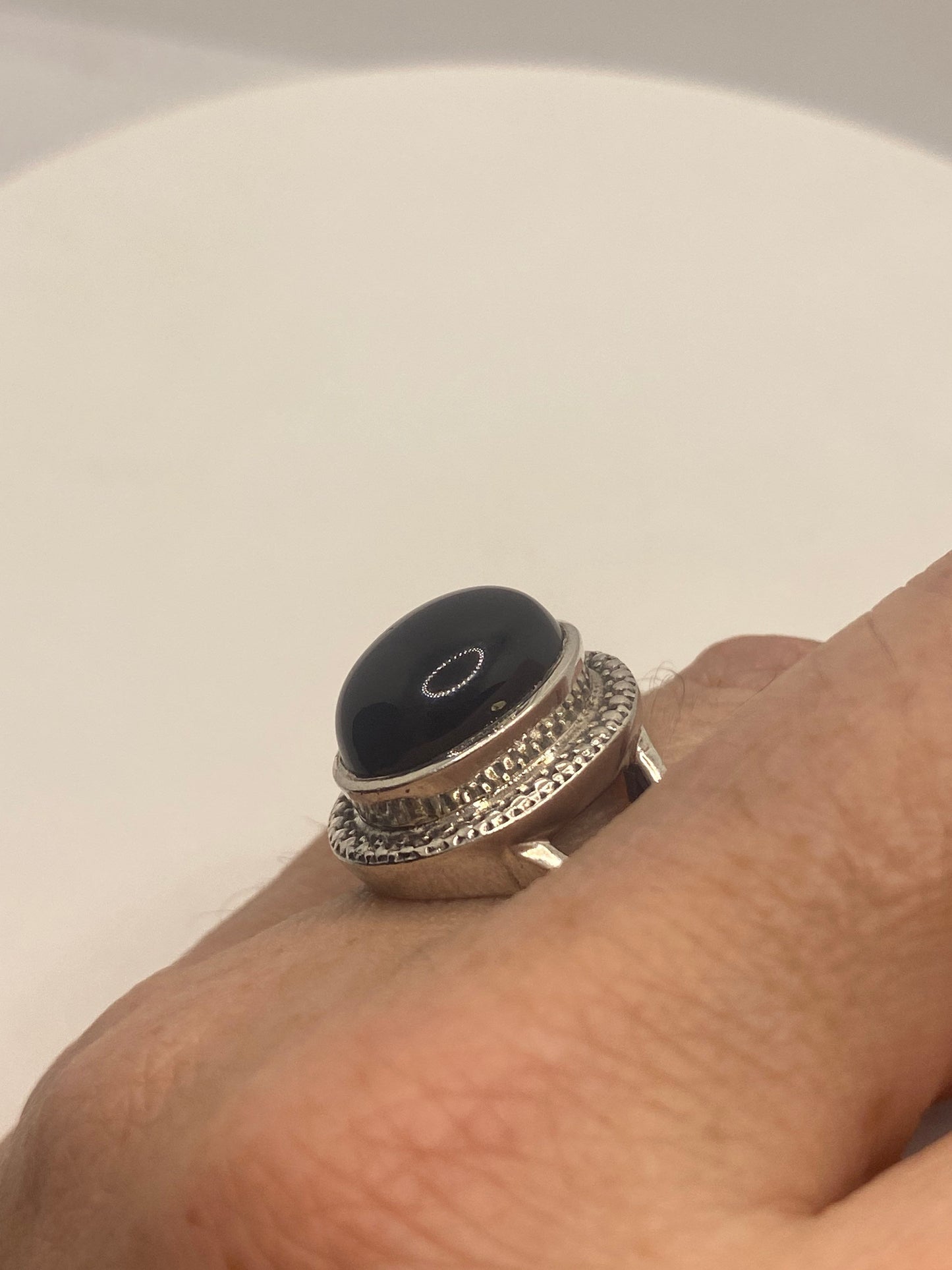 Vintage Black Onyx 925 Sterling Silver Cocktail Ring