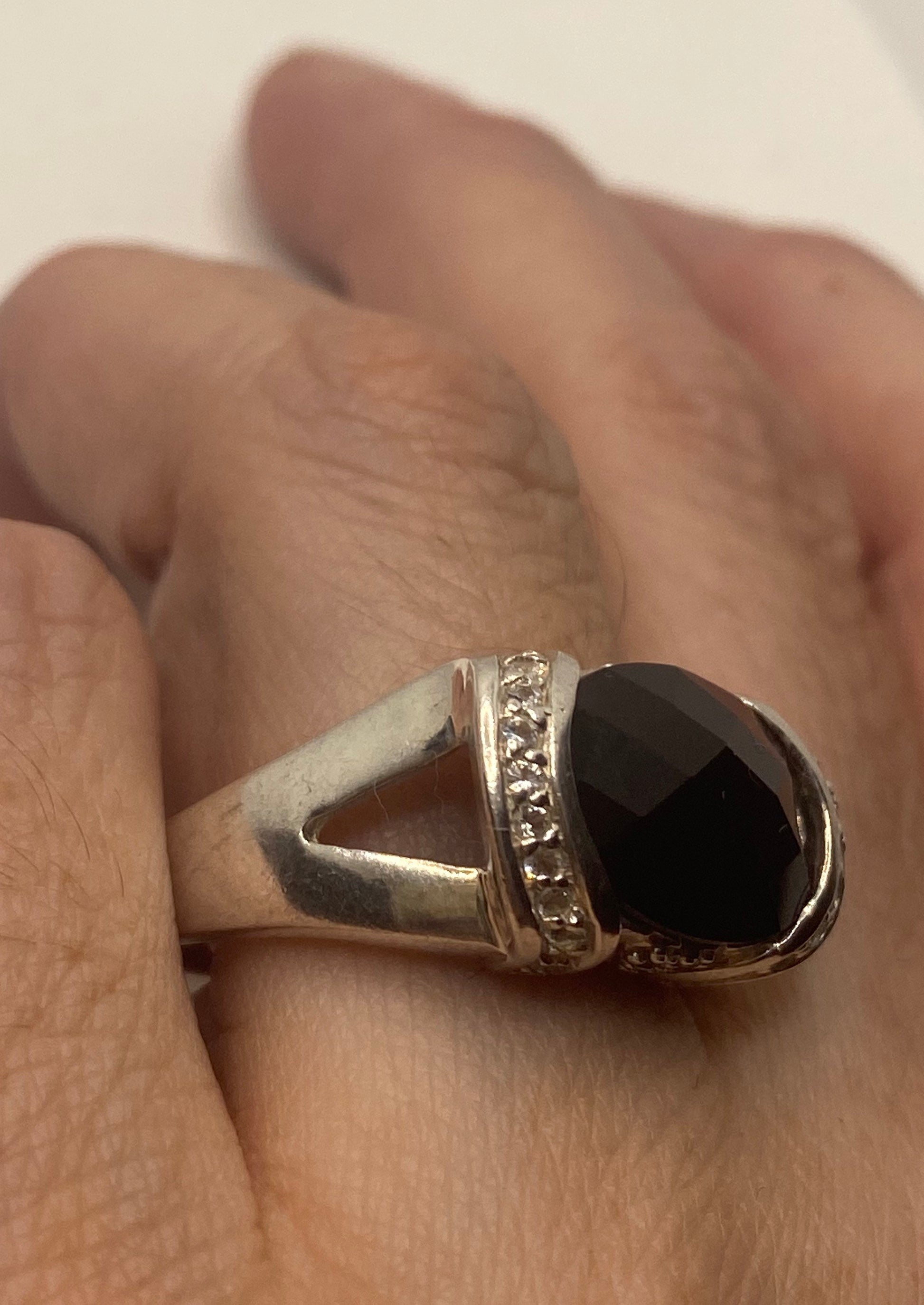 Vintage Black Onyx 925 Sterling Silver Cocktail Ring