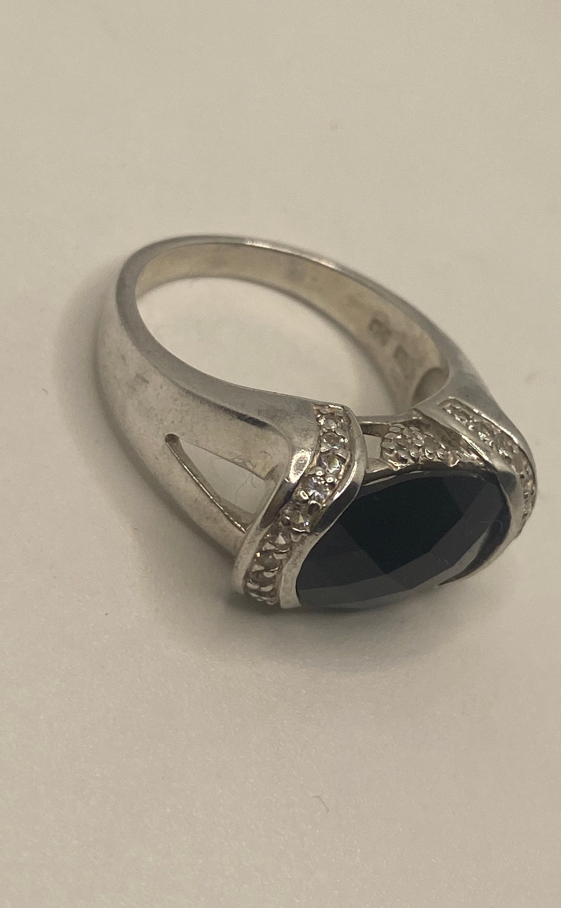 Vintage Black Onyx 925 Sterling Silver Cocktail Ring