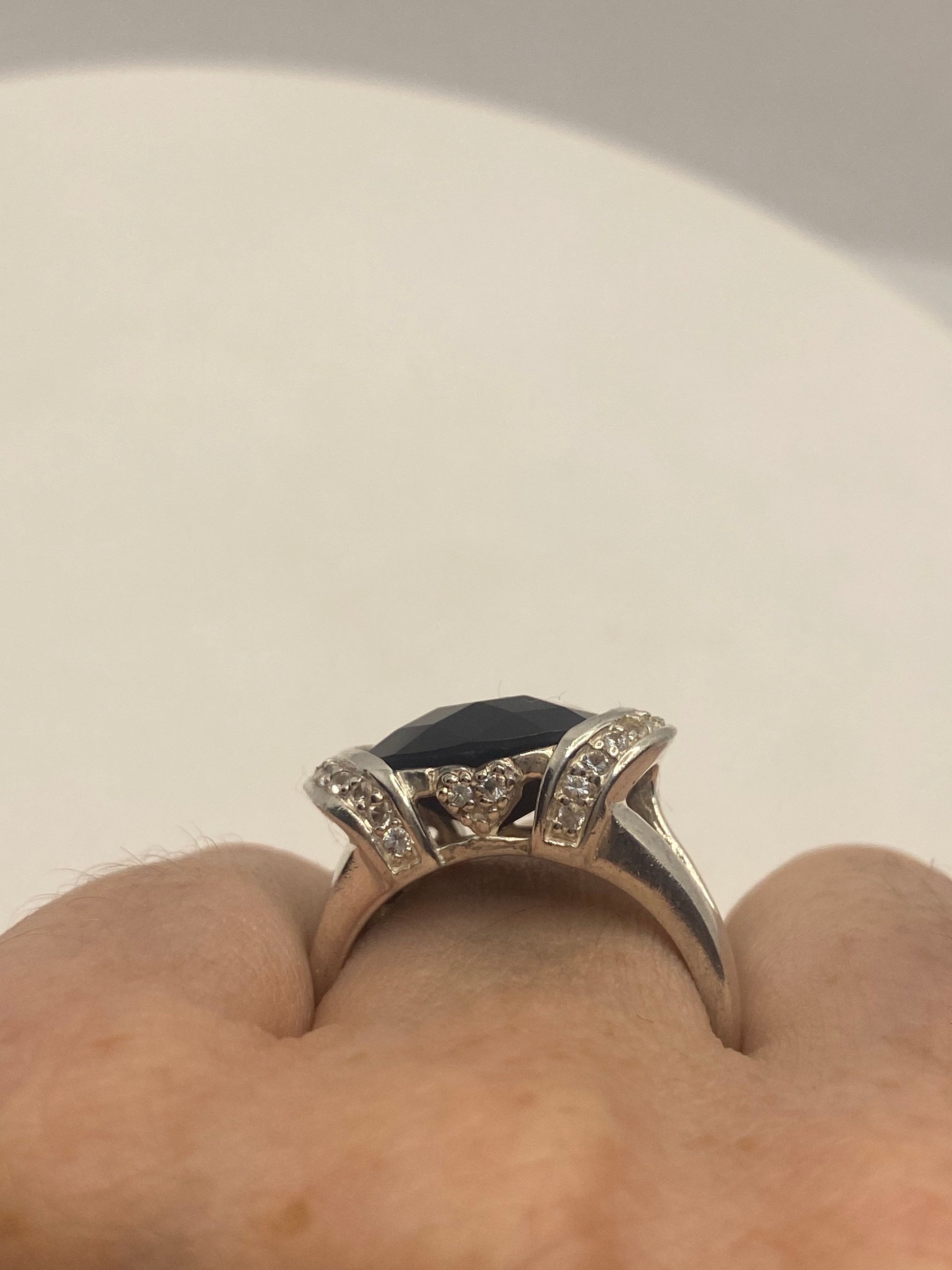 Vintage Black Onyx 925 Sterling Silver Cocktail Ring