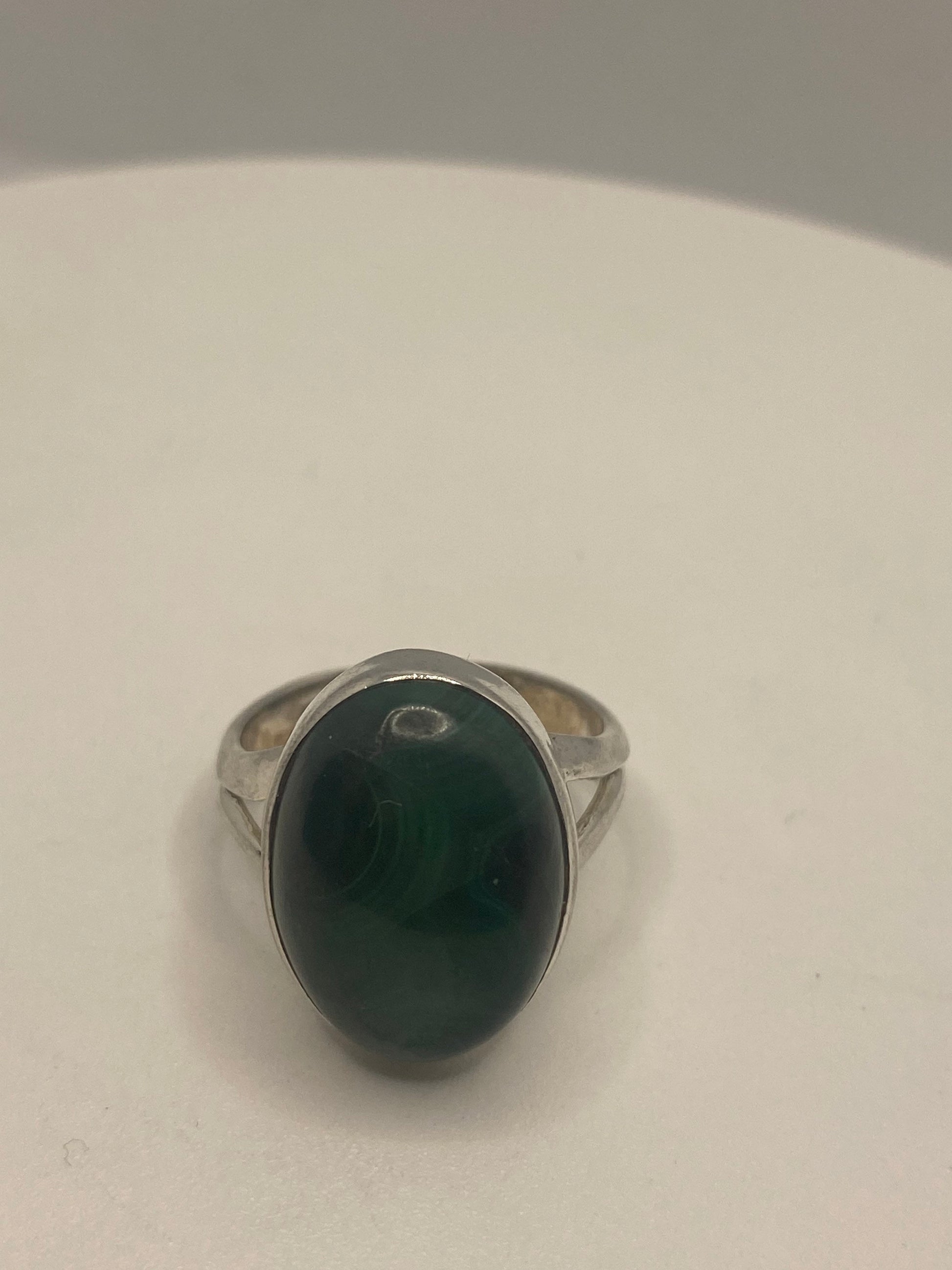 Vintage Green Malachite Ring 925 Sterling Silver Size 6.75