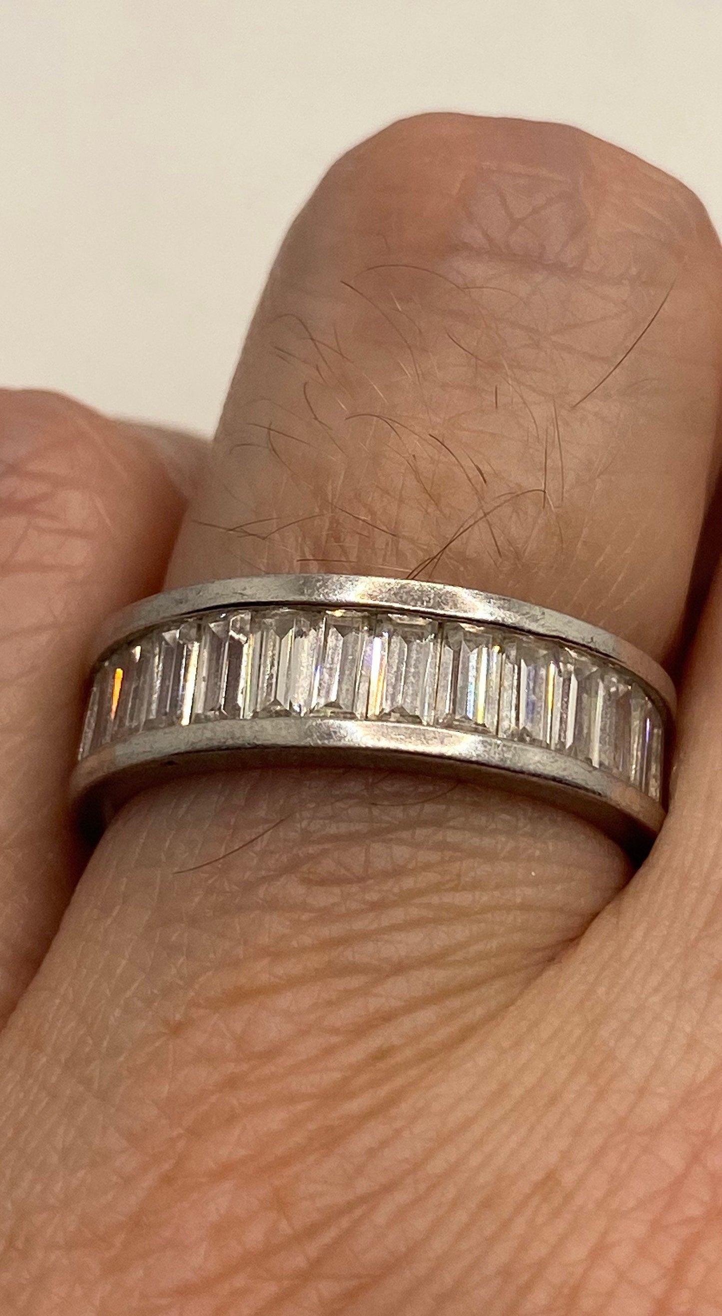 Vintage Cubic Zirconia Crystal Sterling Silver Eternity Ring