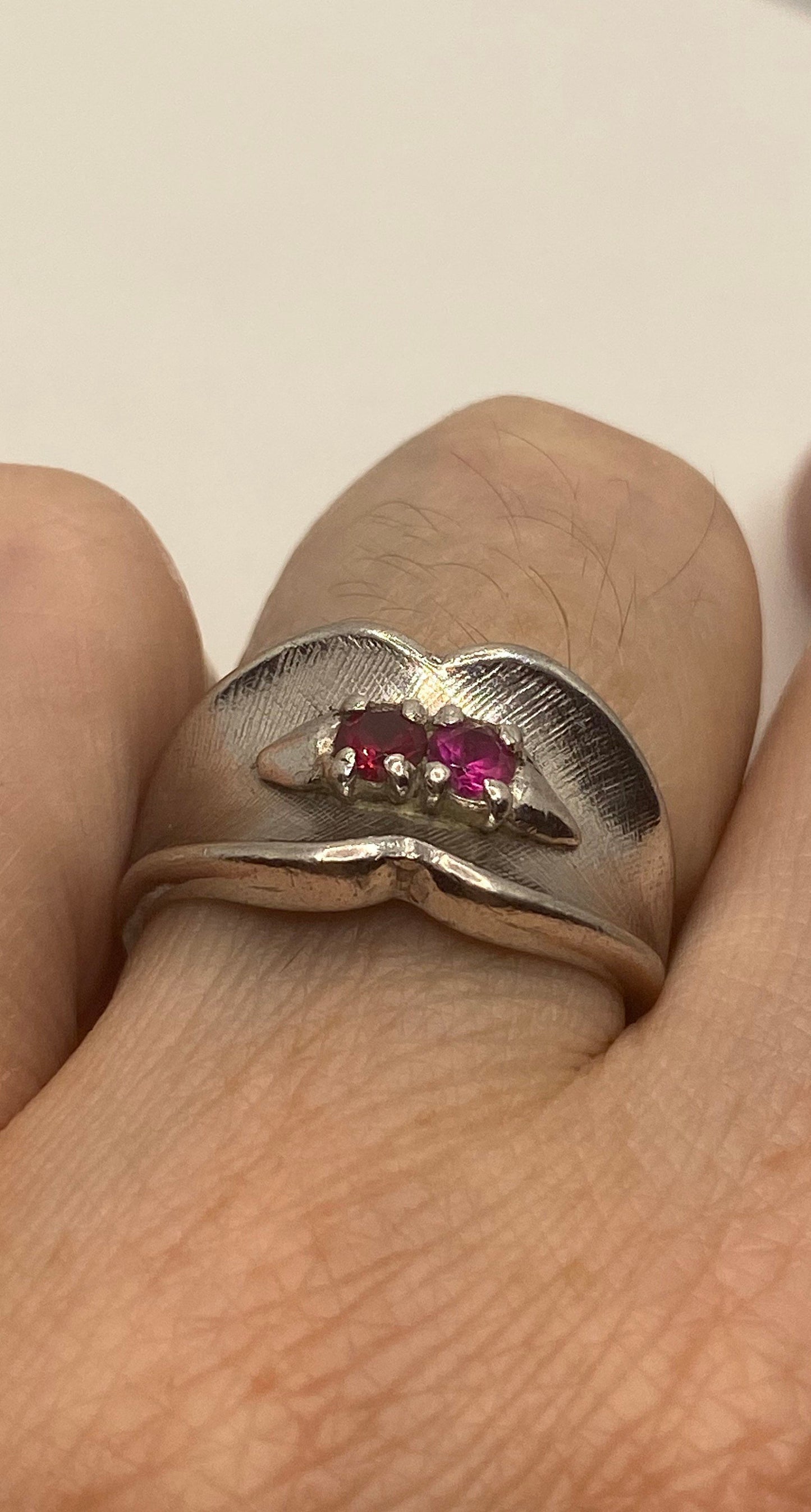 Vintage Handmade Ruby 925 Sterling Silver Wedding Band Ring