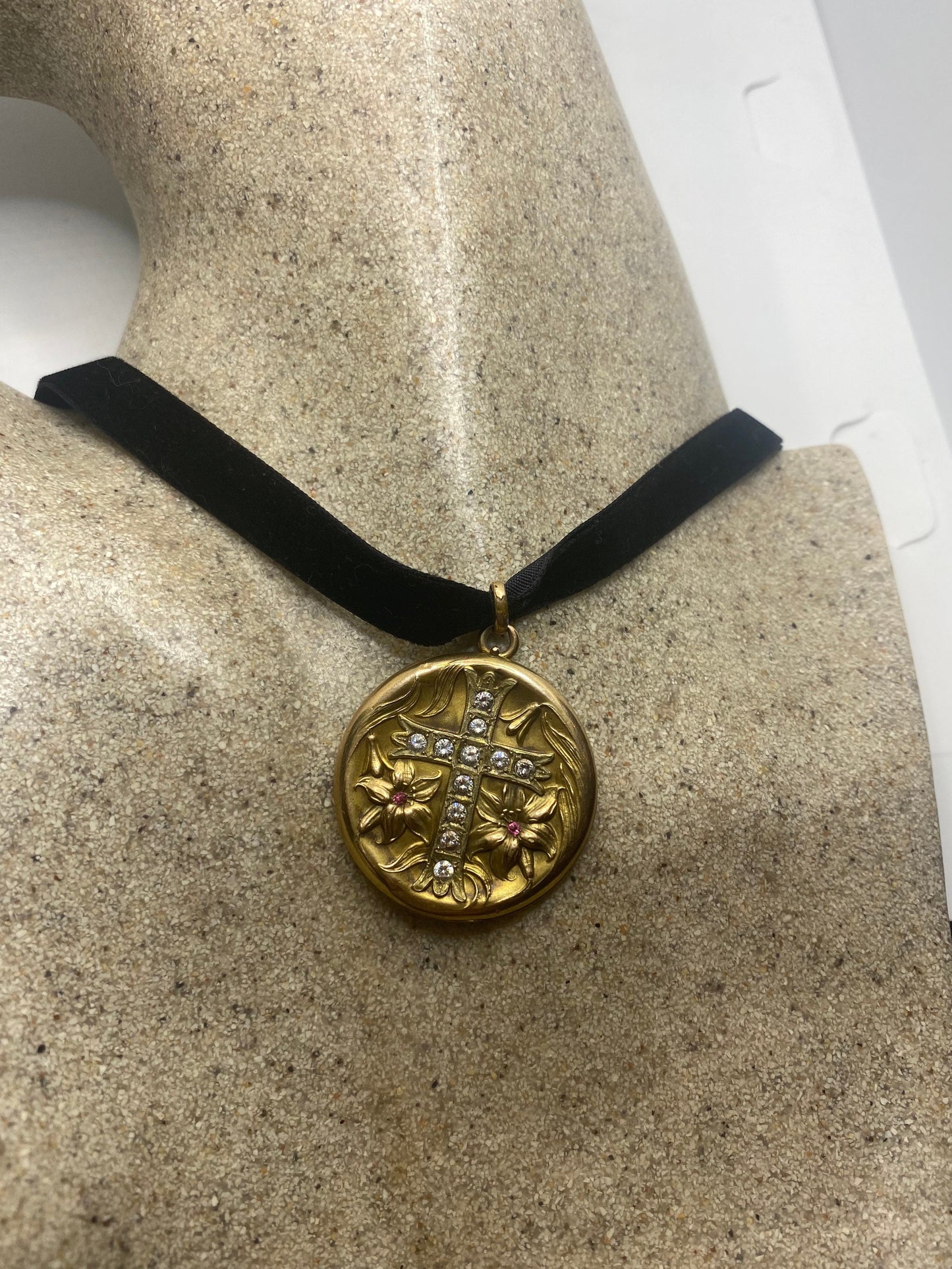Vintage Cross Locket Choker Gold Filled Necklace