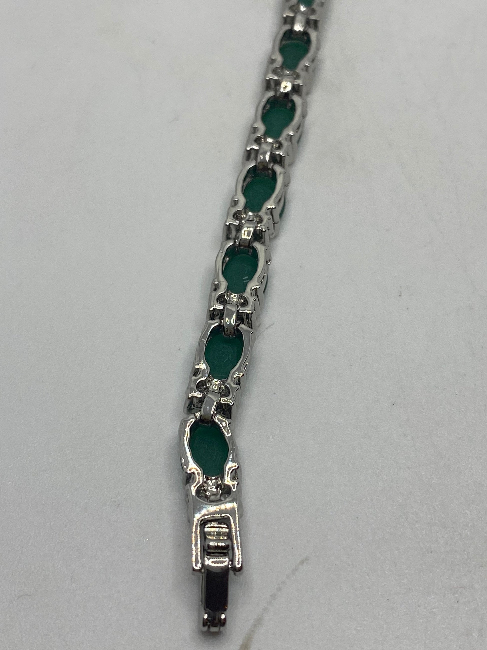 Vintage Emerald Green Crystal Bracelet Silver White Bronze