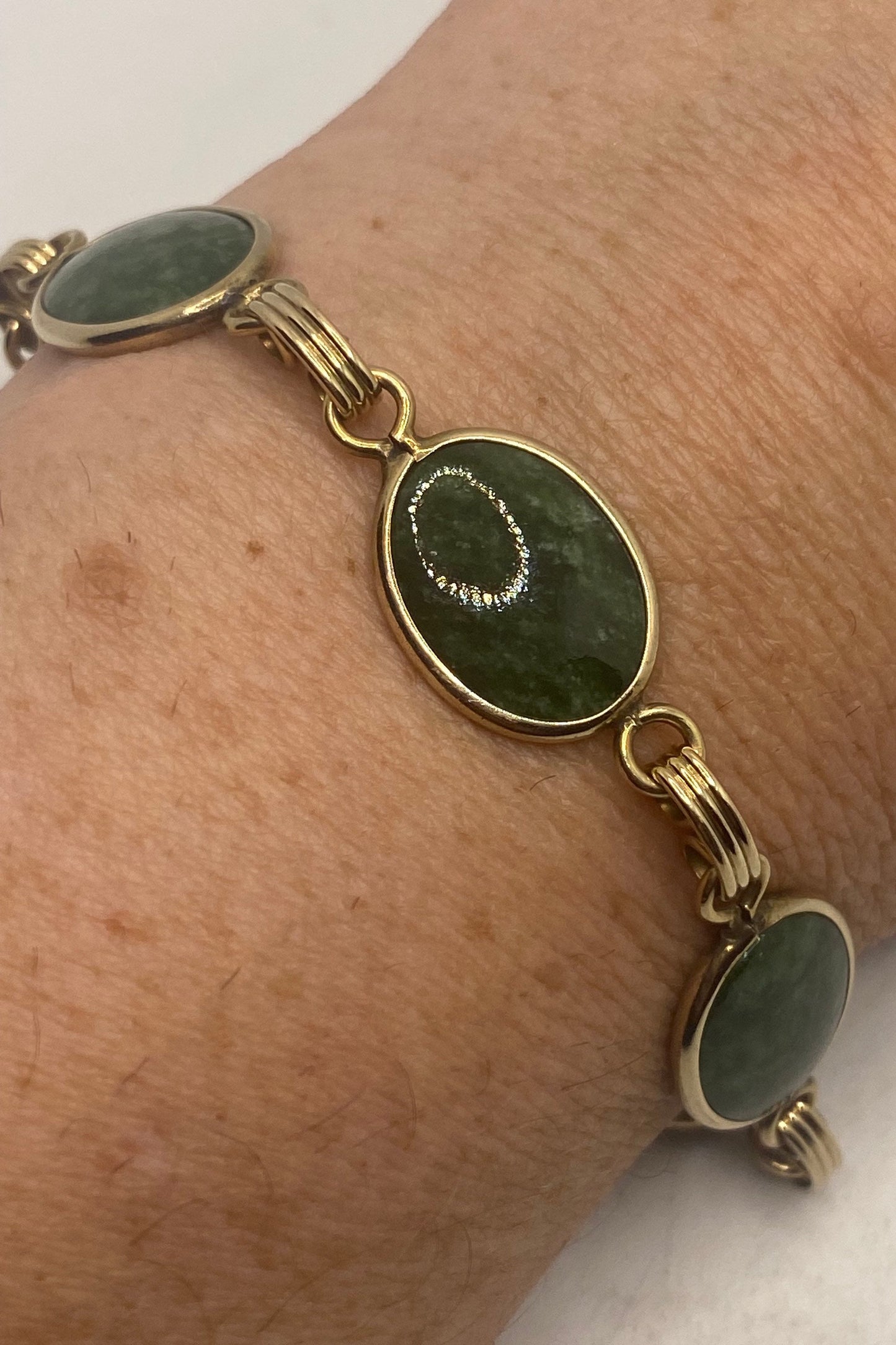 Vintage Green Jade Bracelet Gold filled