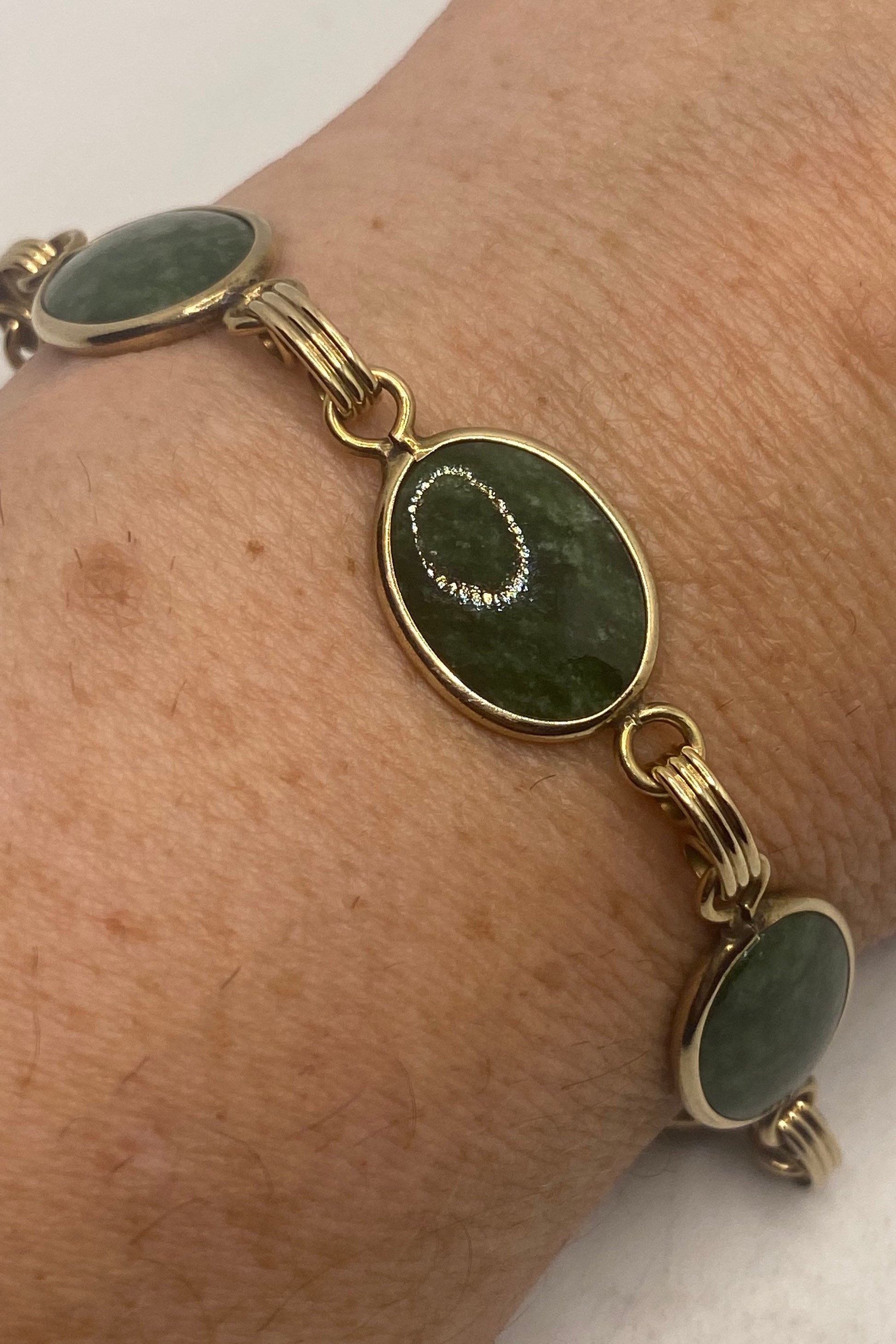 Vintage Green Jade Bracelet Gold filled