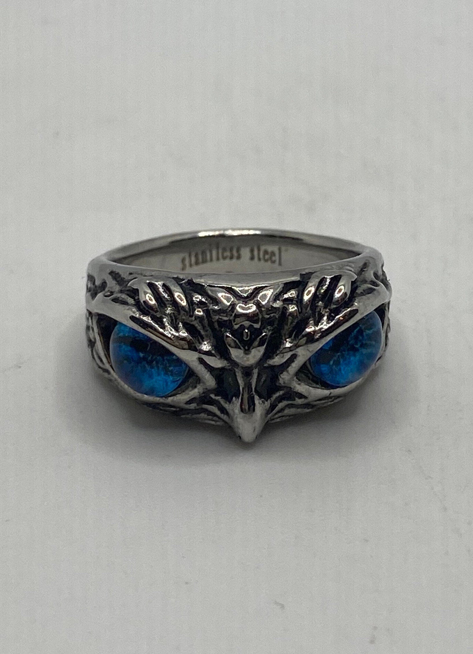 Vintage Bird of Prey Eyes Silver Stainless Steel Ring