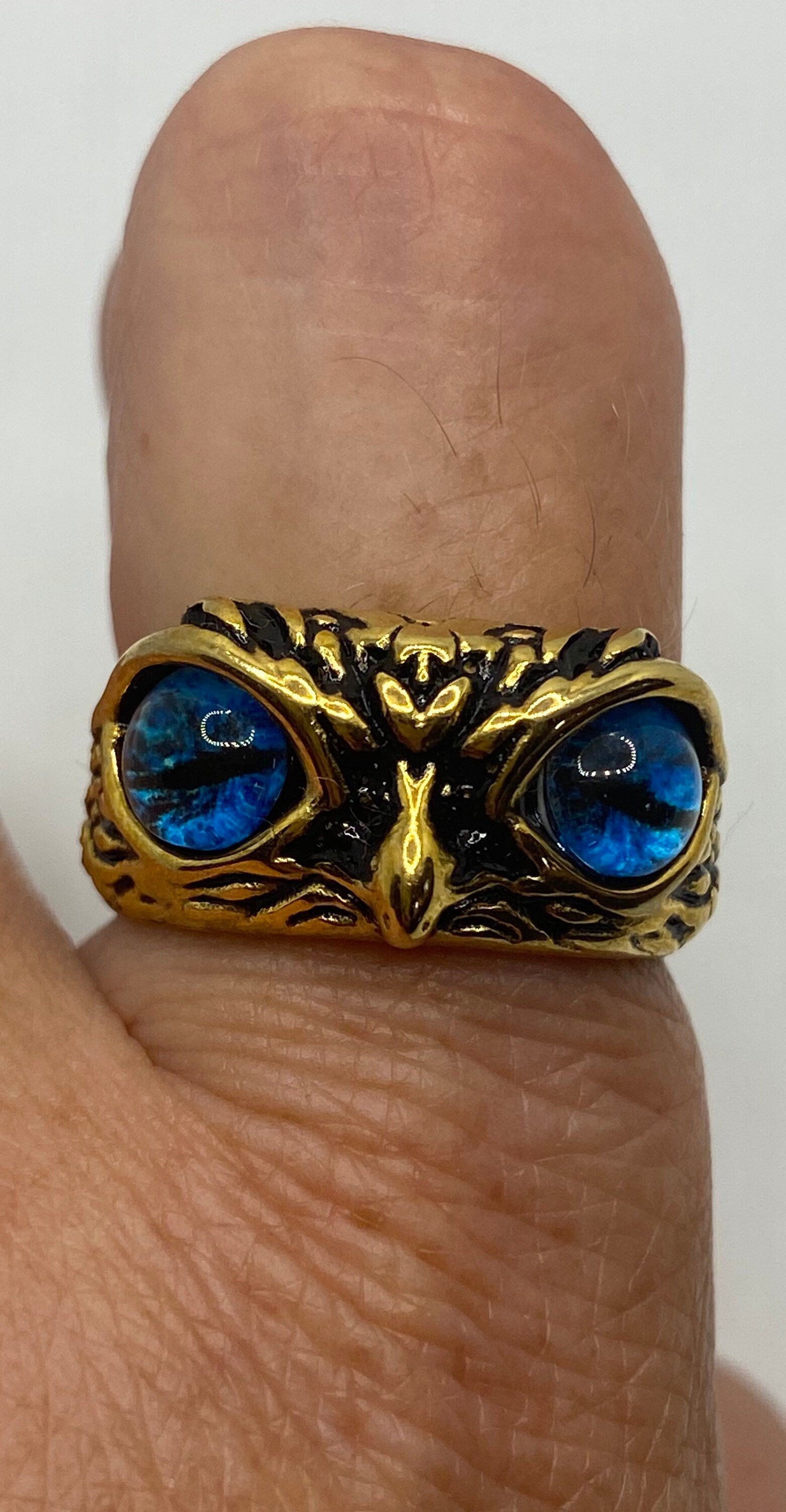 Vintage Bird of Prey Eyes Golden Silver Stainless Steel Ring