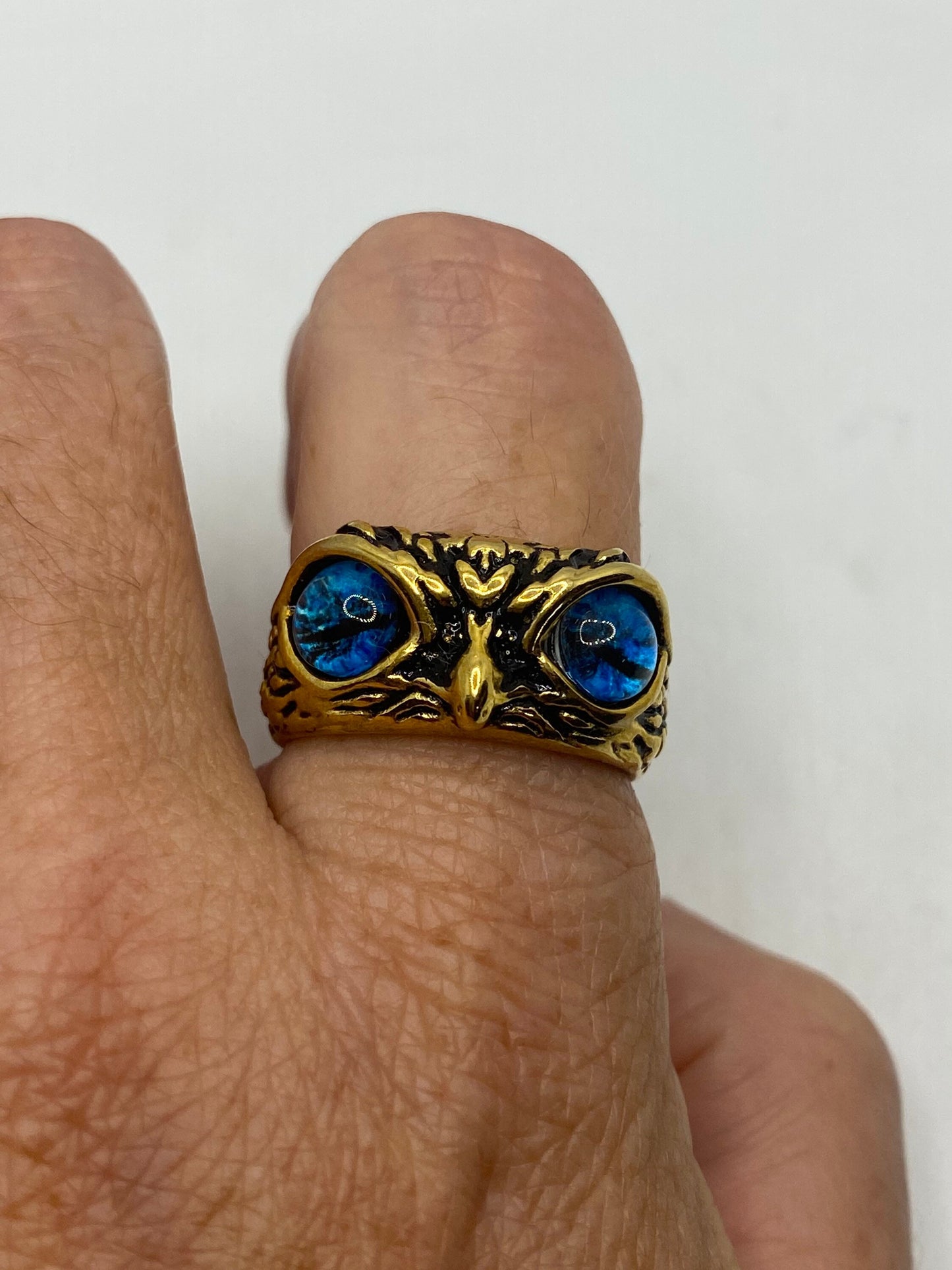 Vintage Bird of Prey Eyes Golden Silver Stainless Steel Ring