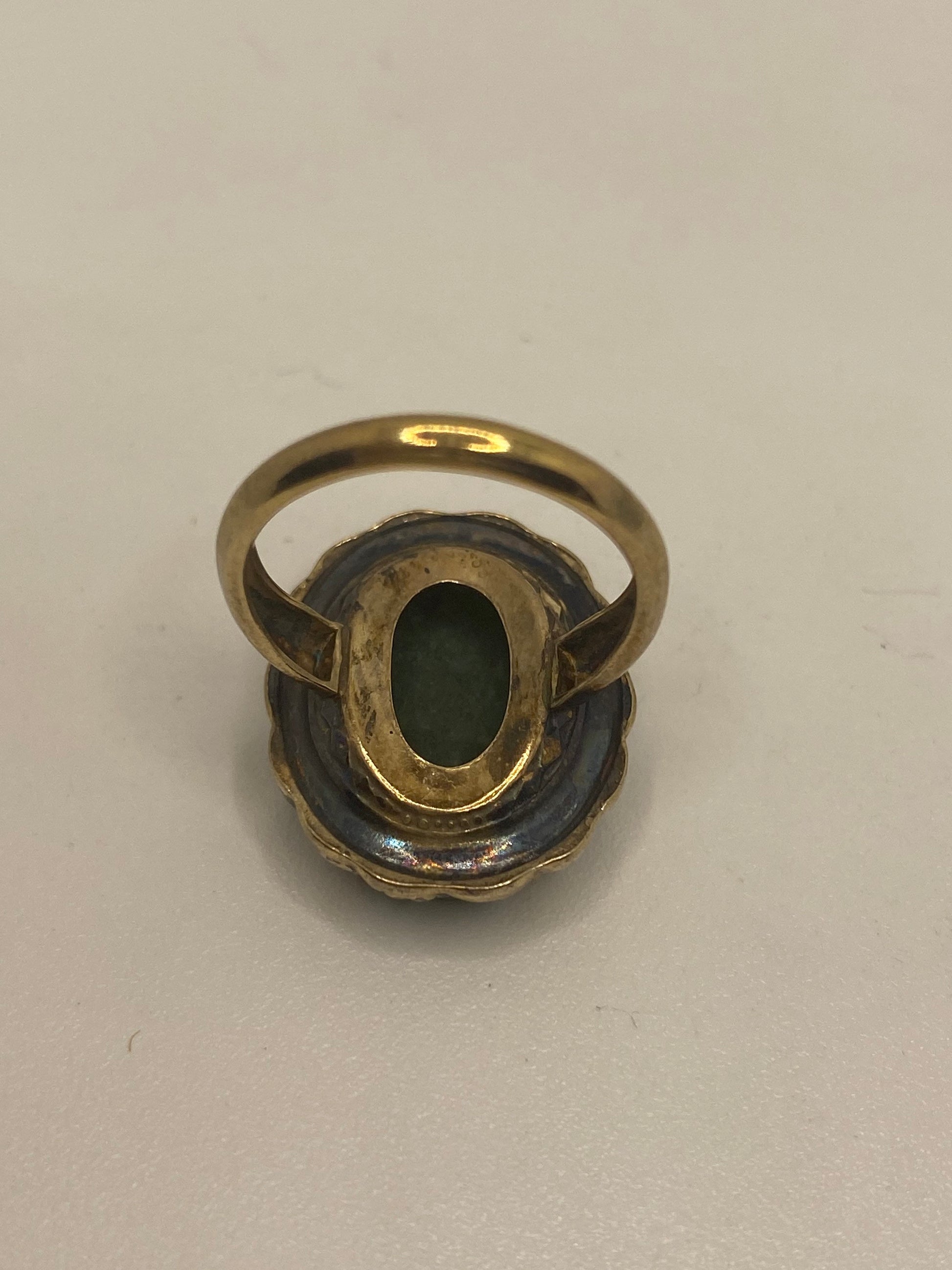 Vintage Lucky Green Nephrite Jade Ring Gold Filled