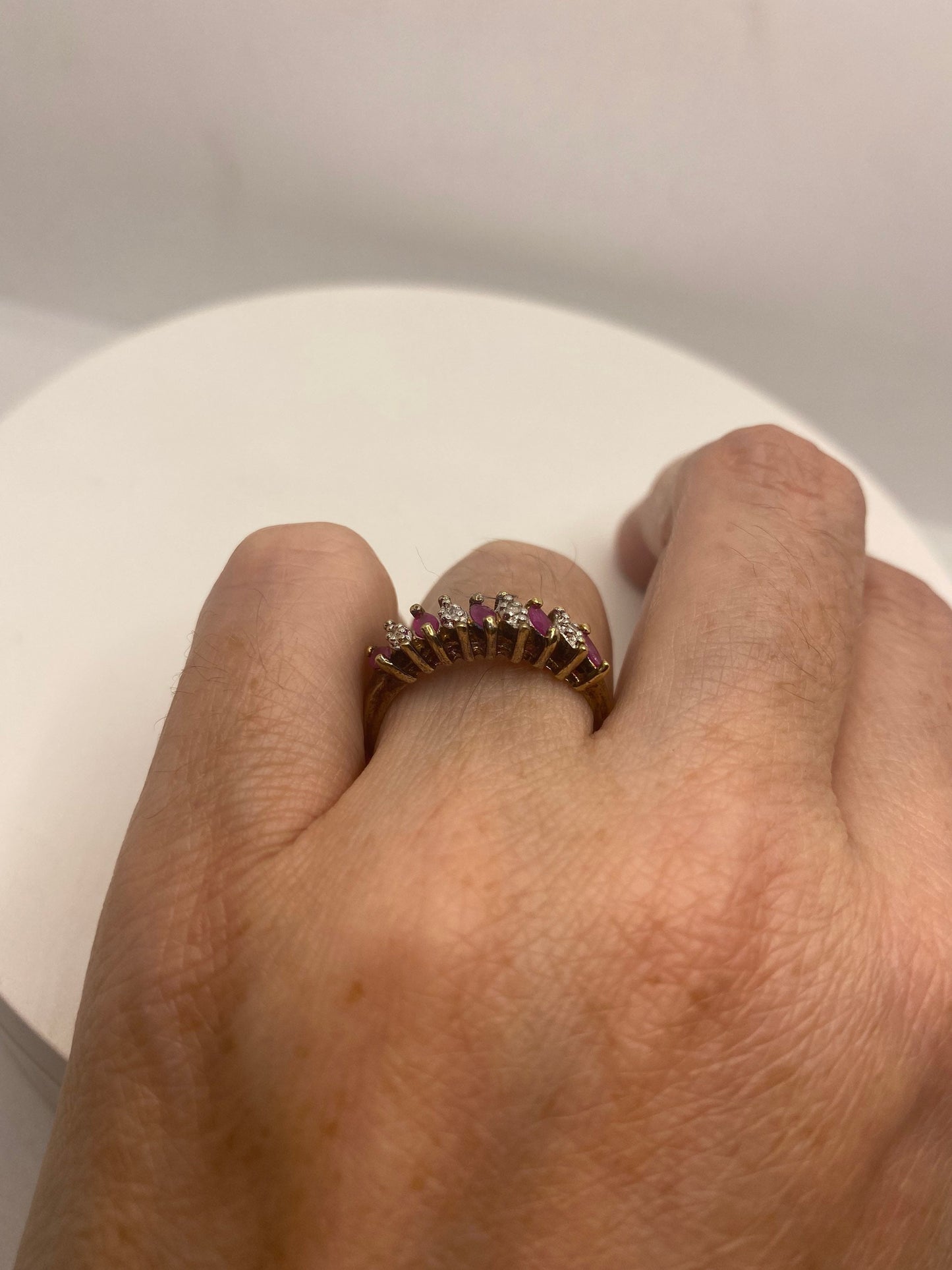 Vintage Red Ruby with Diamond Ring in 925 Sterling Silver