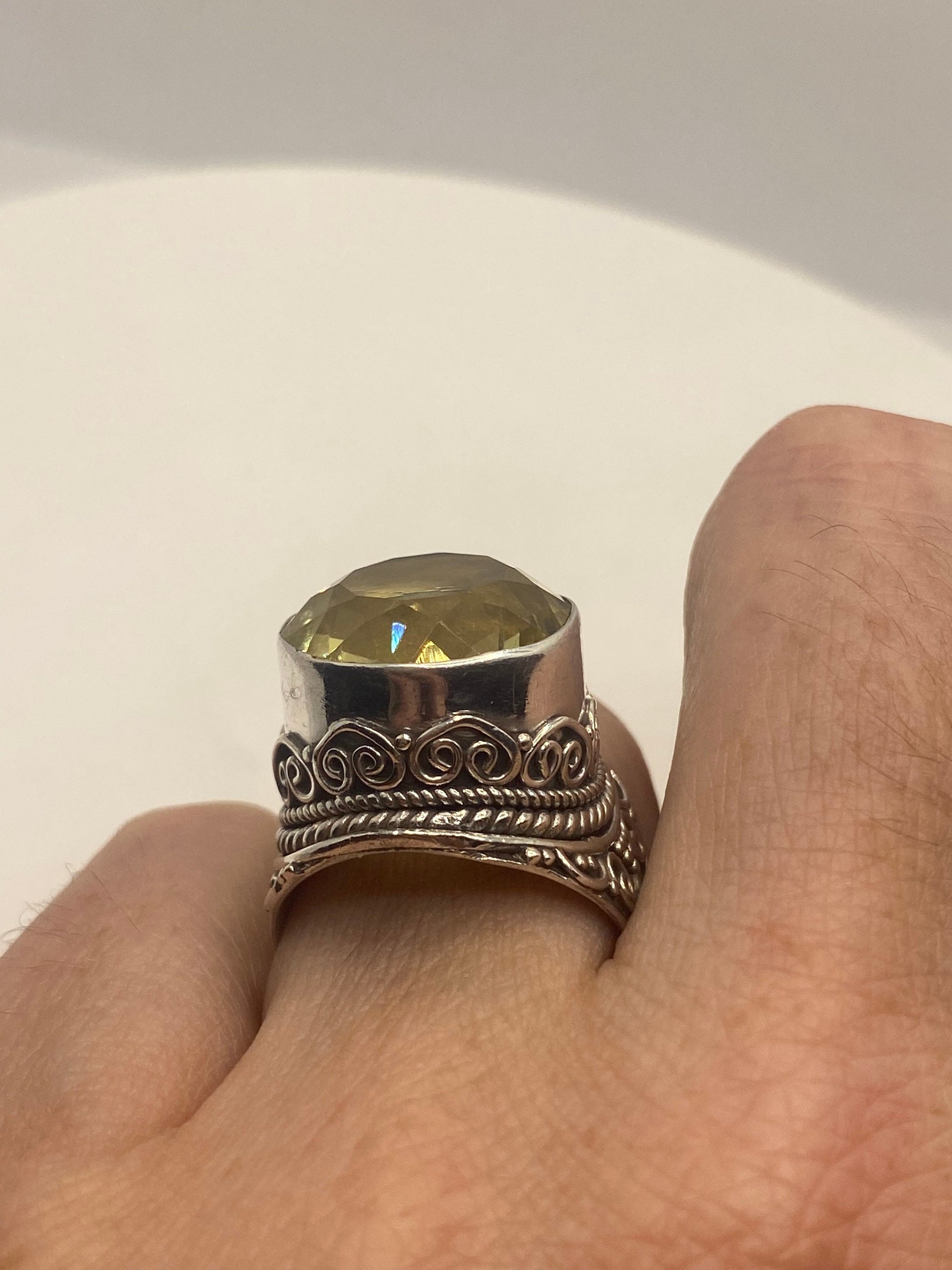 Vintage Golden Citrine 925 Sterling Silver Cocktail Ring