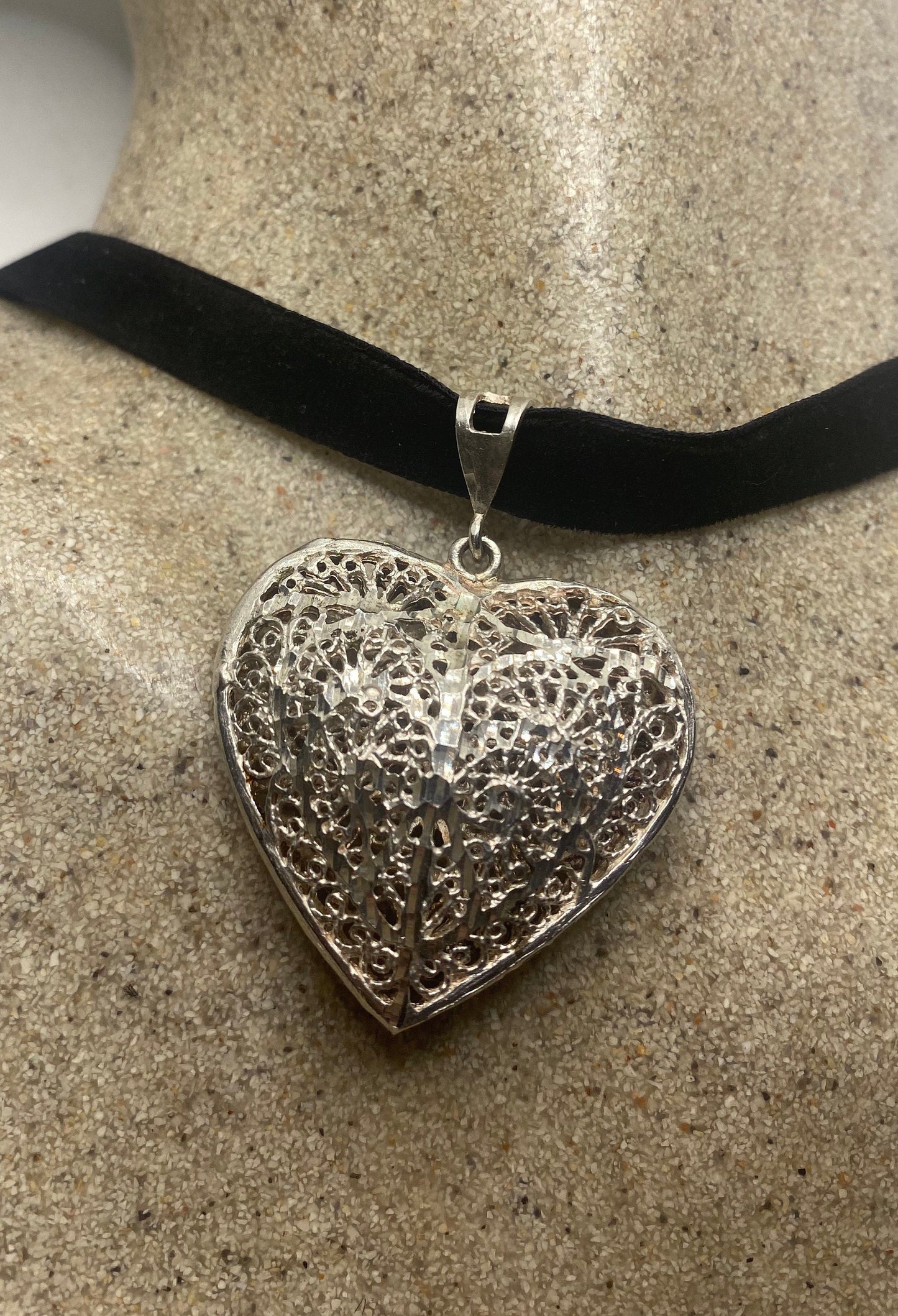 Vintage Heart Choker 925 Sterling Silver Pendant Necklace