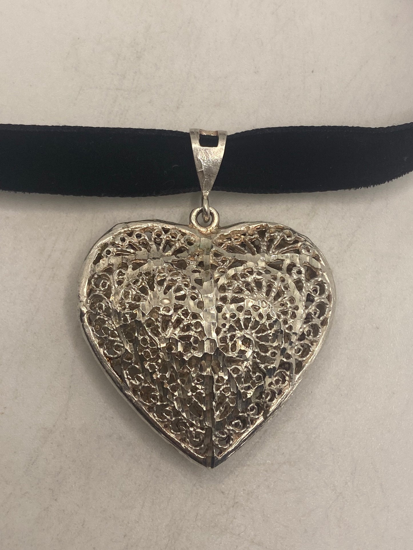 Vintage Heart Choker 925 Sterling Silver Pendant Necklace