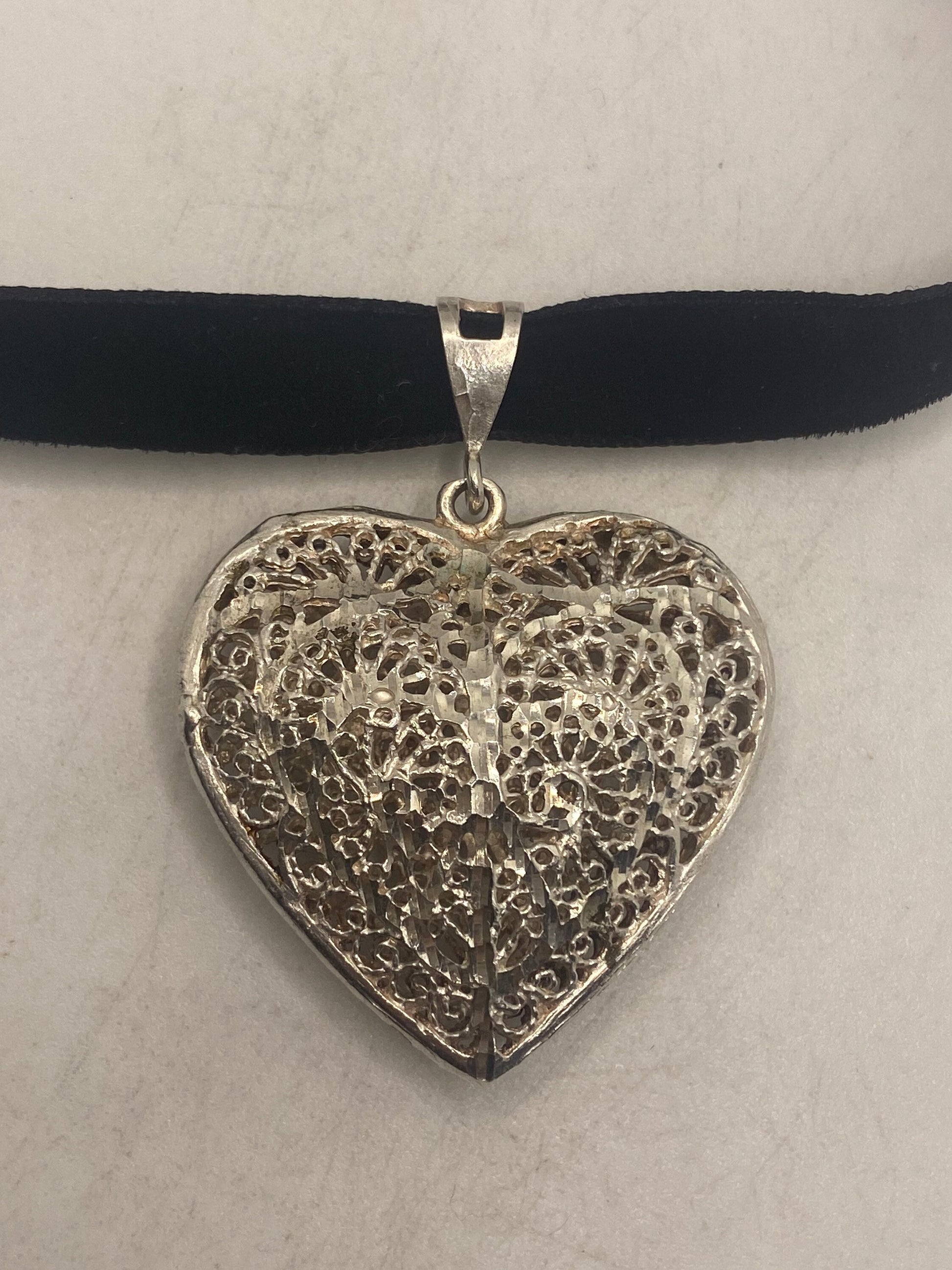 Vintage Heart Choker 925 Sterling Silver Pendant Necklace
