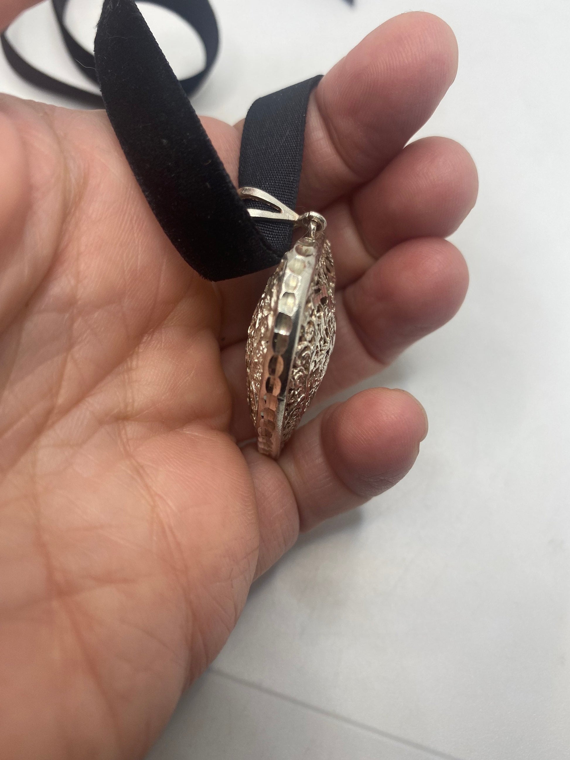Vintage Heart Choker 925 Sterling Silver Pendant Necklace