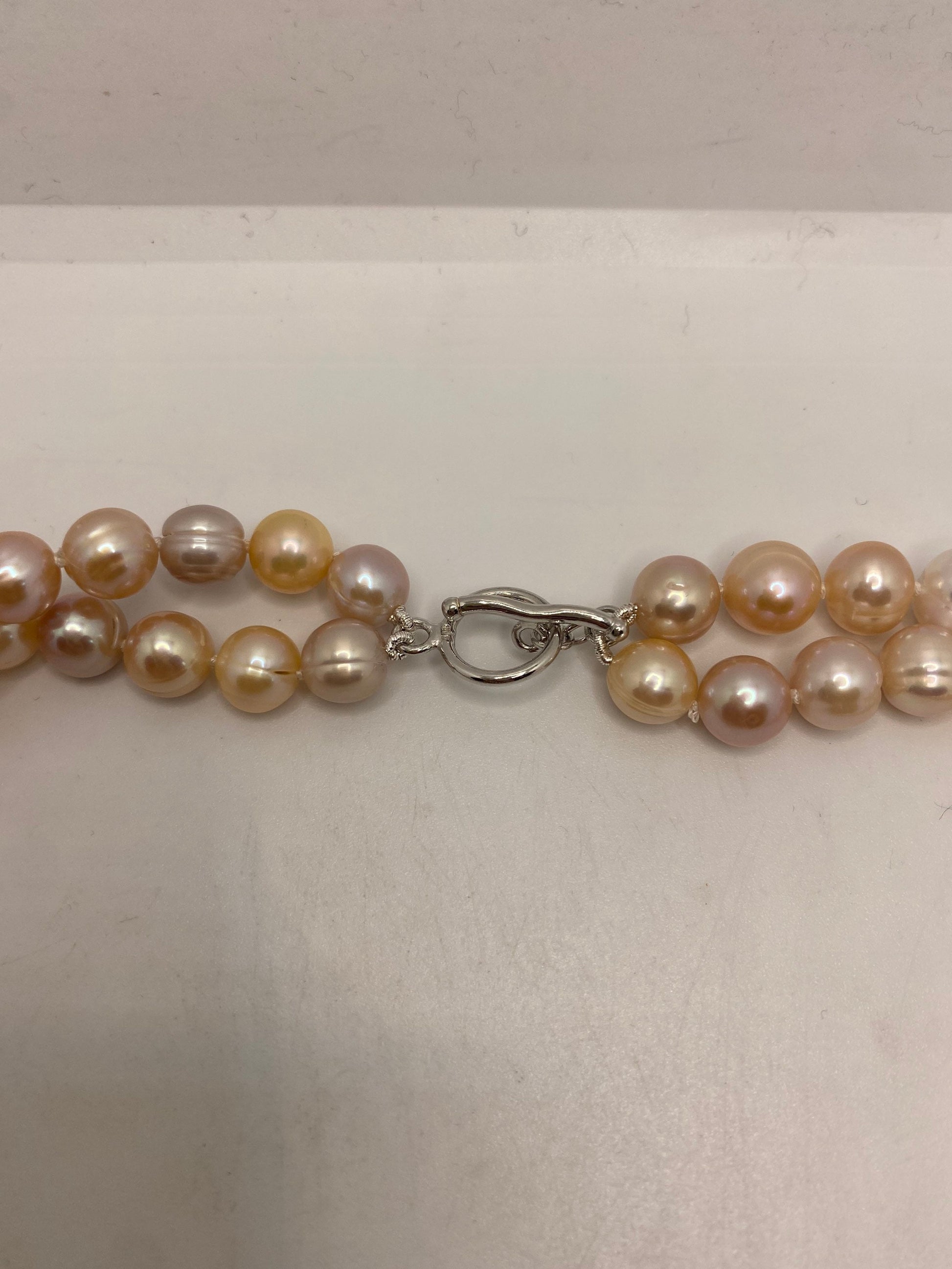 Vintage Hand Knotted Pink Pearl Double 17 in Necklace