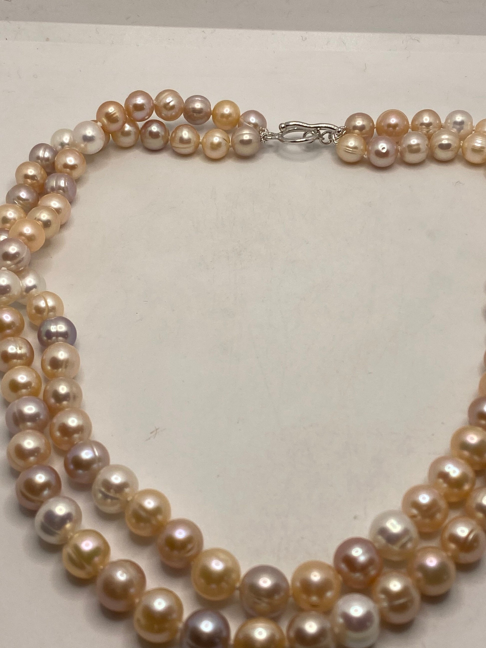 Vintage Hand Knotted Pink Pearl Double 17 in Necklace