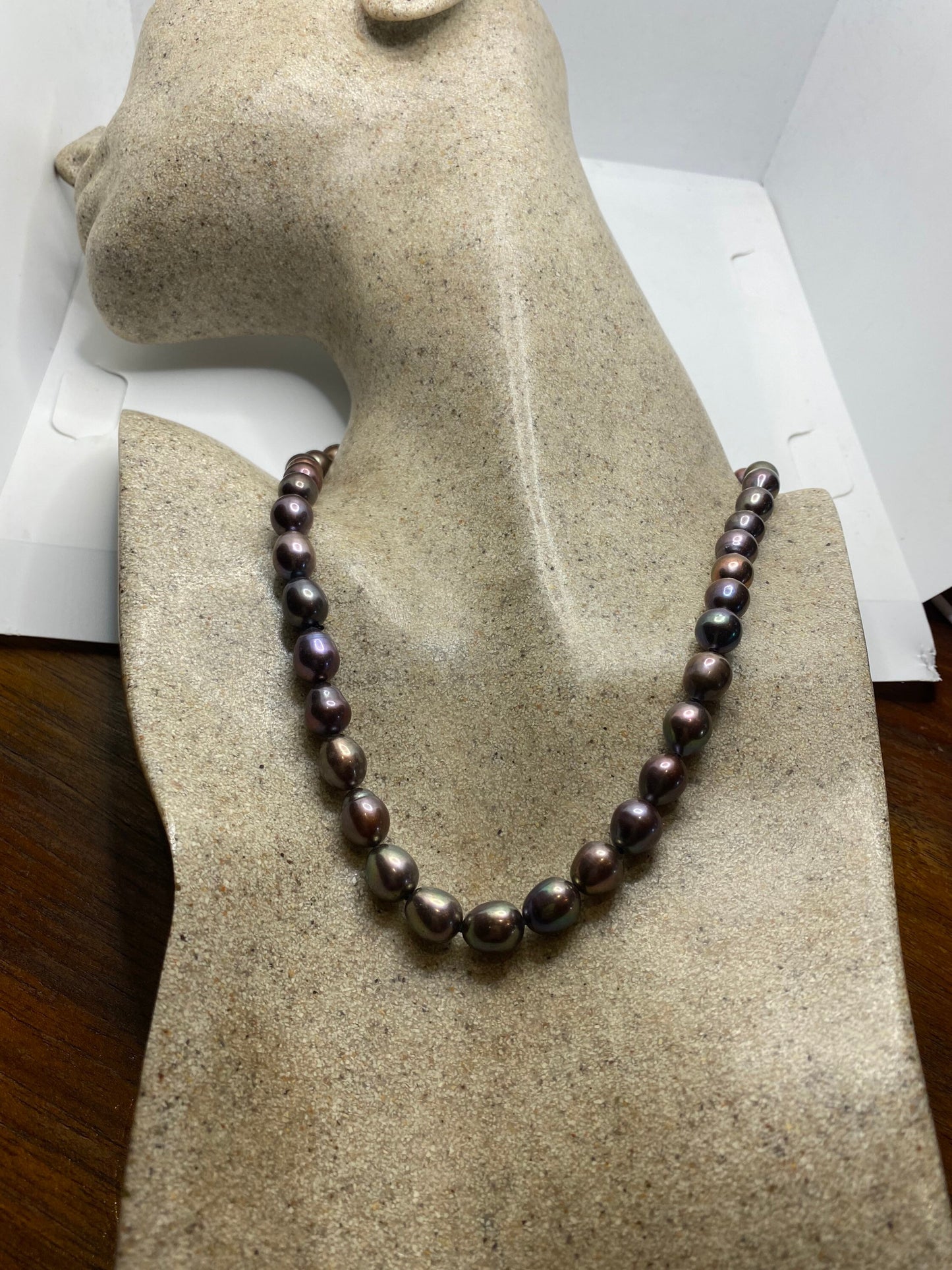 Vintage Hand Knotted Black Pearl 16 in Necklace