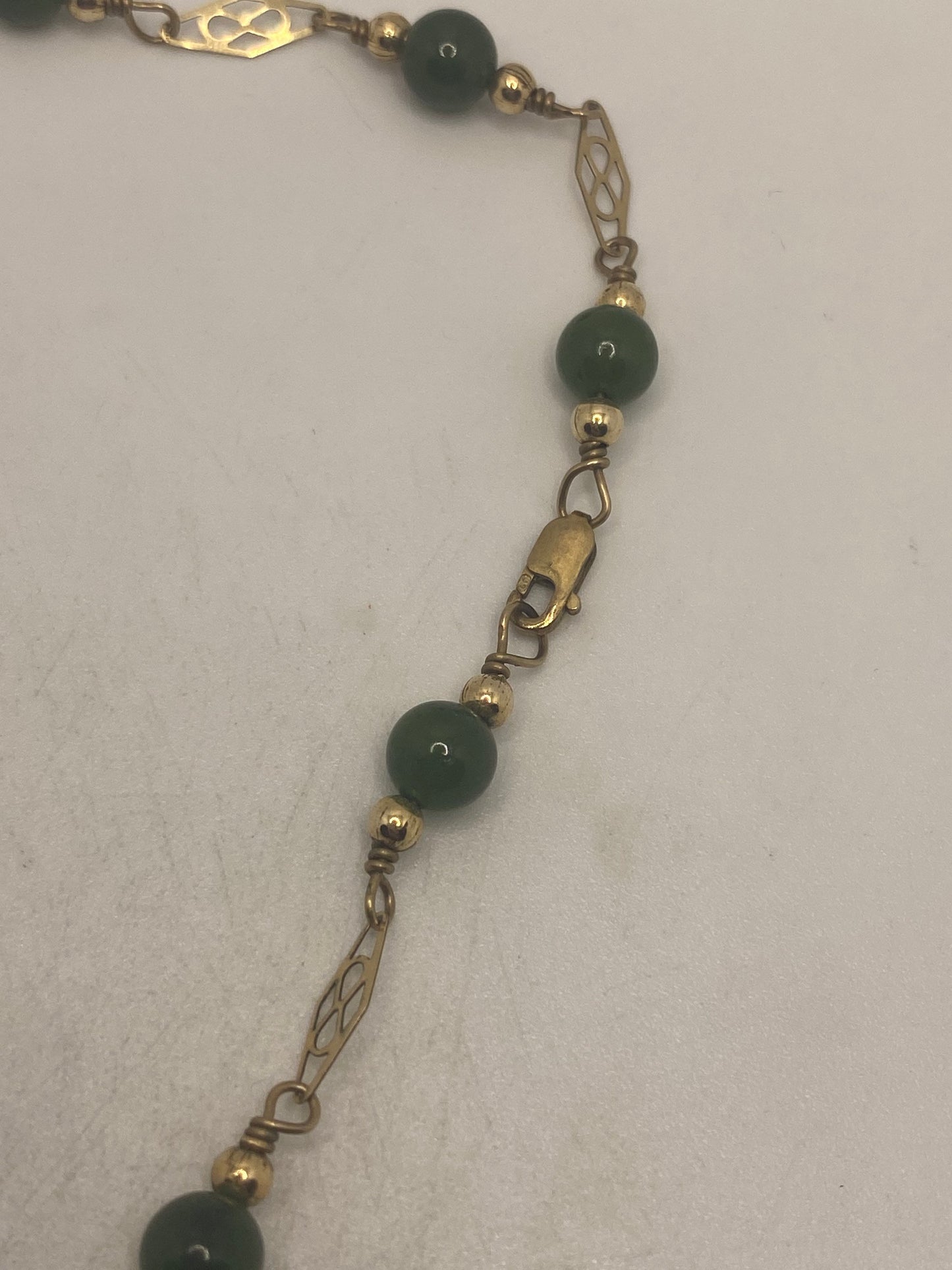 Vintage Green Jade Yellow Gold Filled Necklace