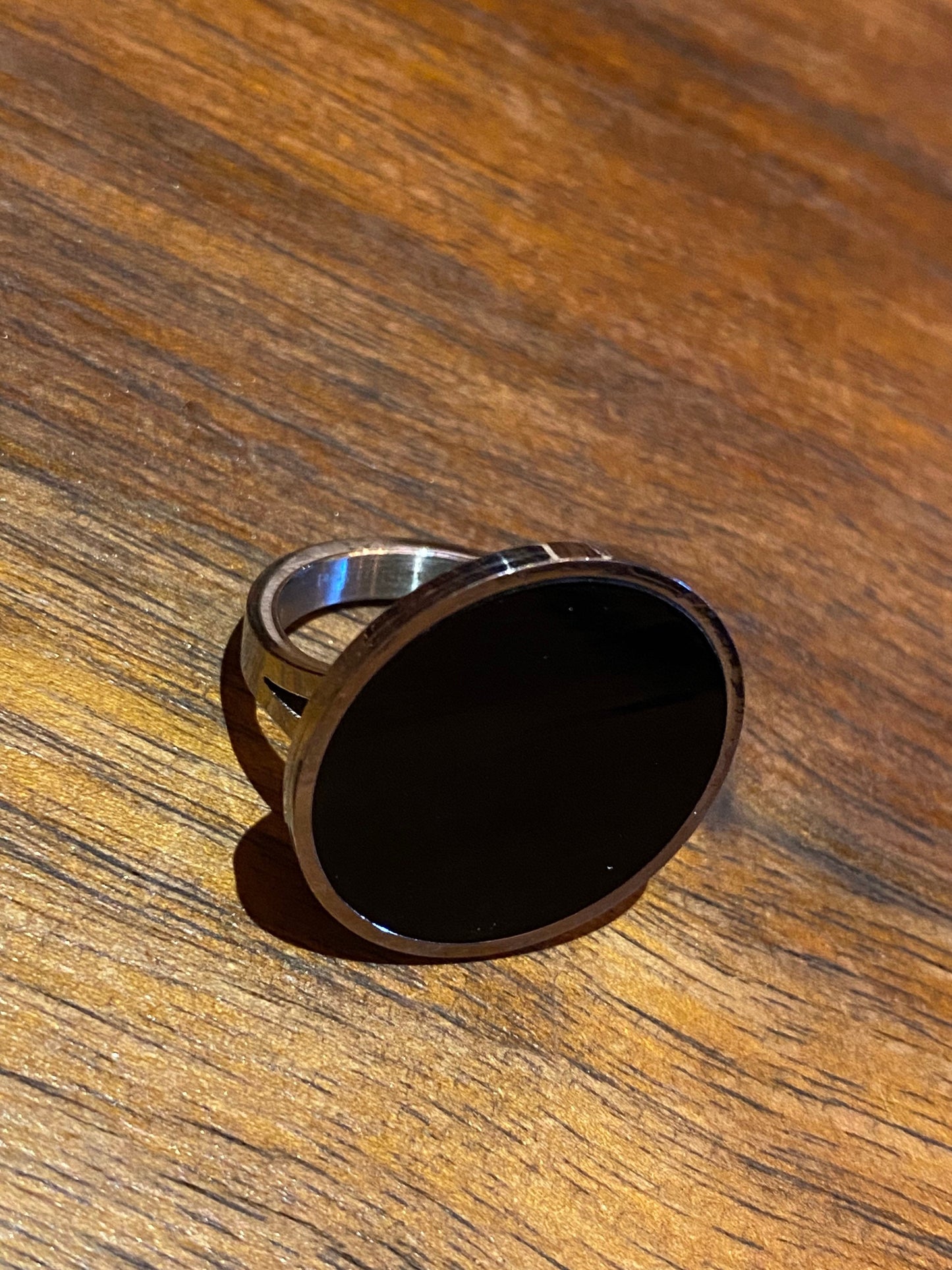 Vintage Black Enamel Stainless Steel Ring Size 6