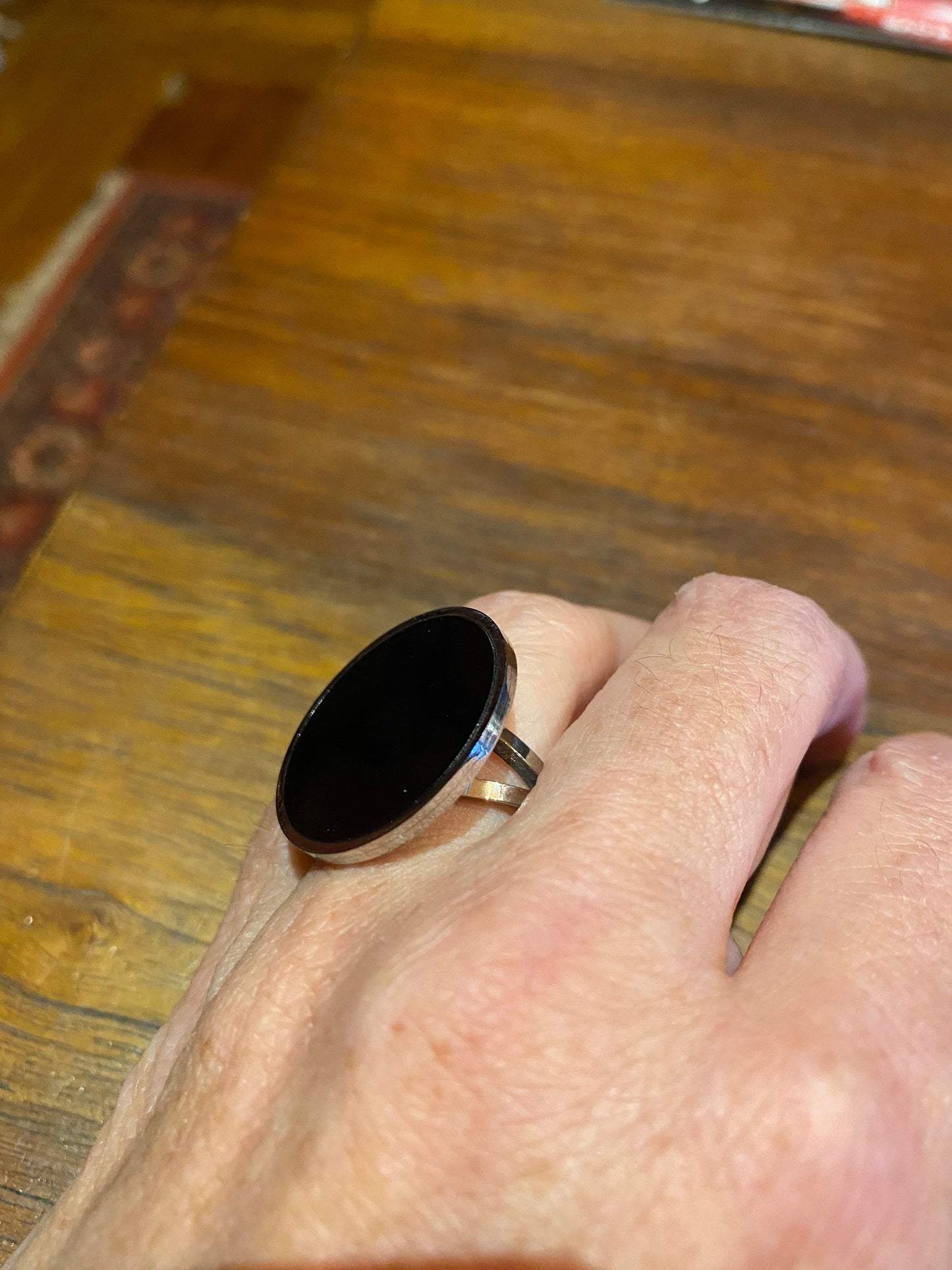 Vintage Black Enamel Stainless Steel Ring Size 6