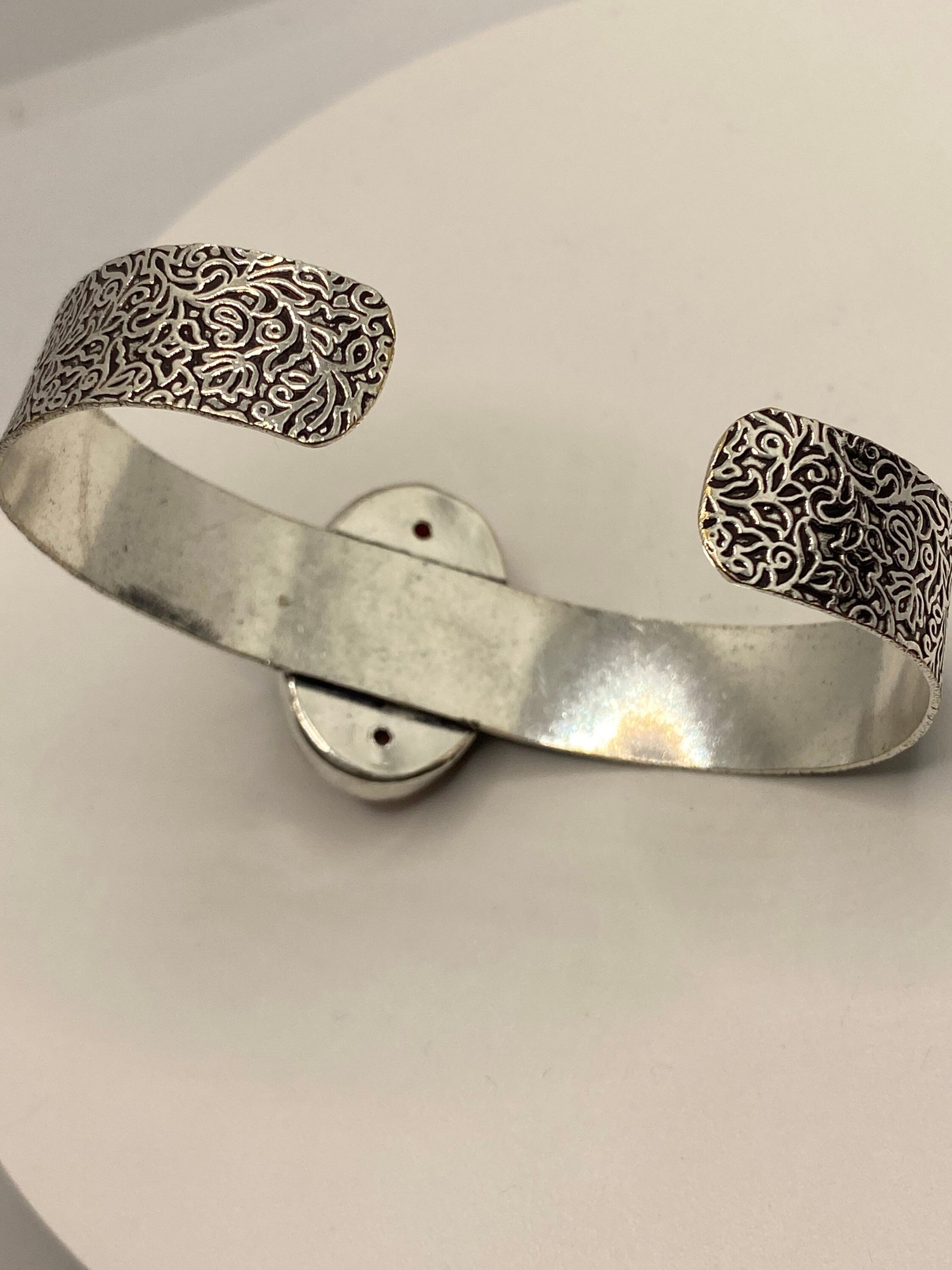 Vintage Pink Rhodochrosite Bangle Cuff Bracelet White Bronze Silver