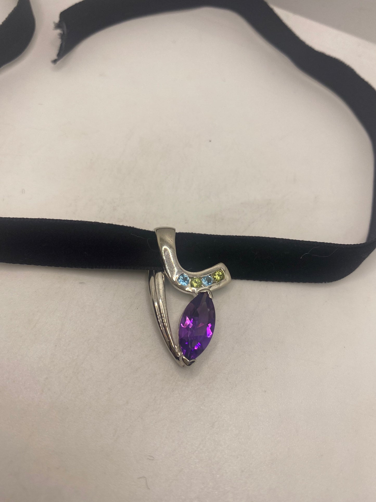 Vintage Choker 925 Sterling Silver Purple Amethyst Pendant