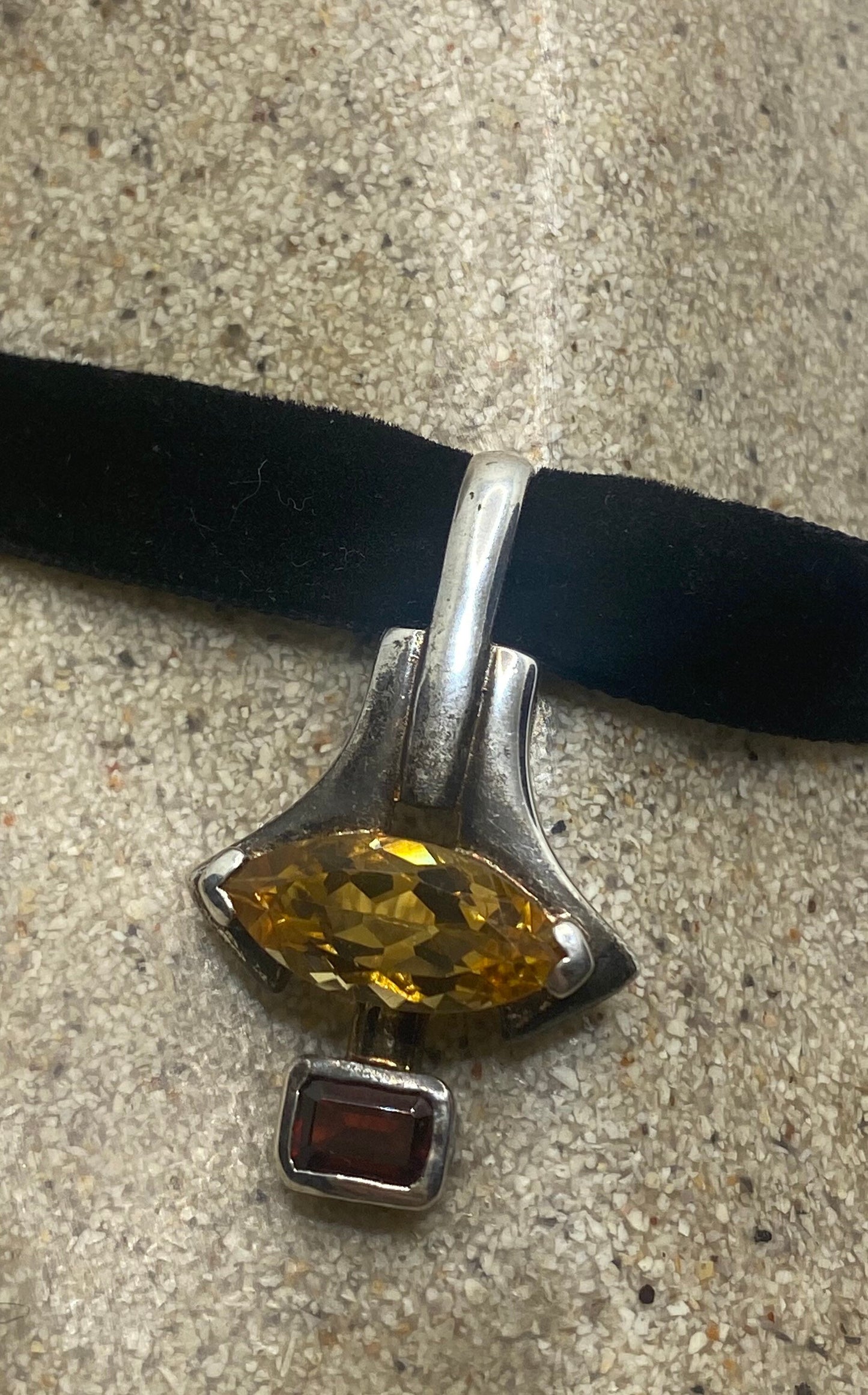 Vintage Sterling Silver Golden Lemon Citrine and Garnet Choker Pendant