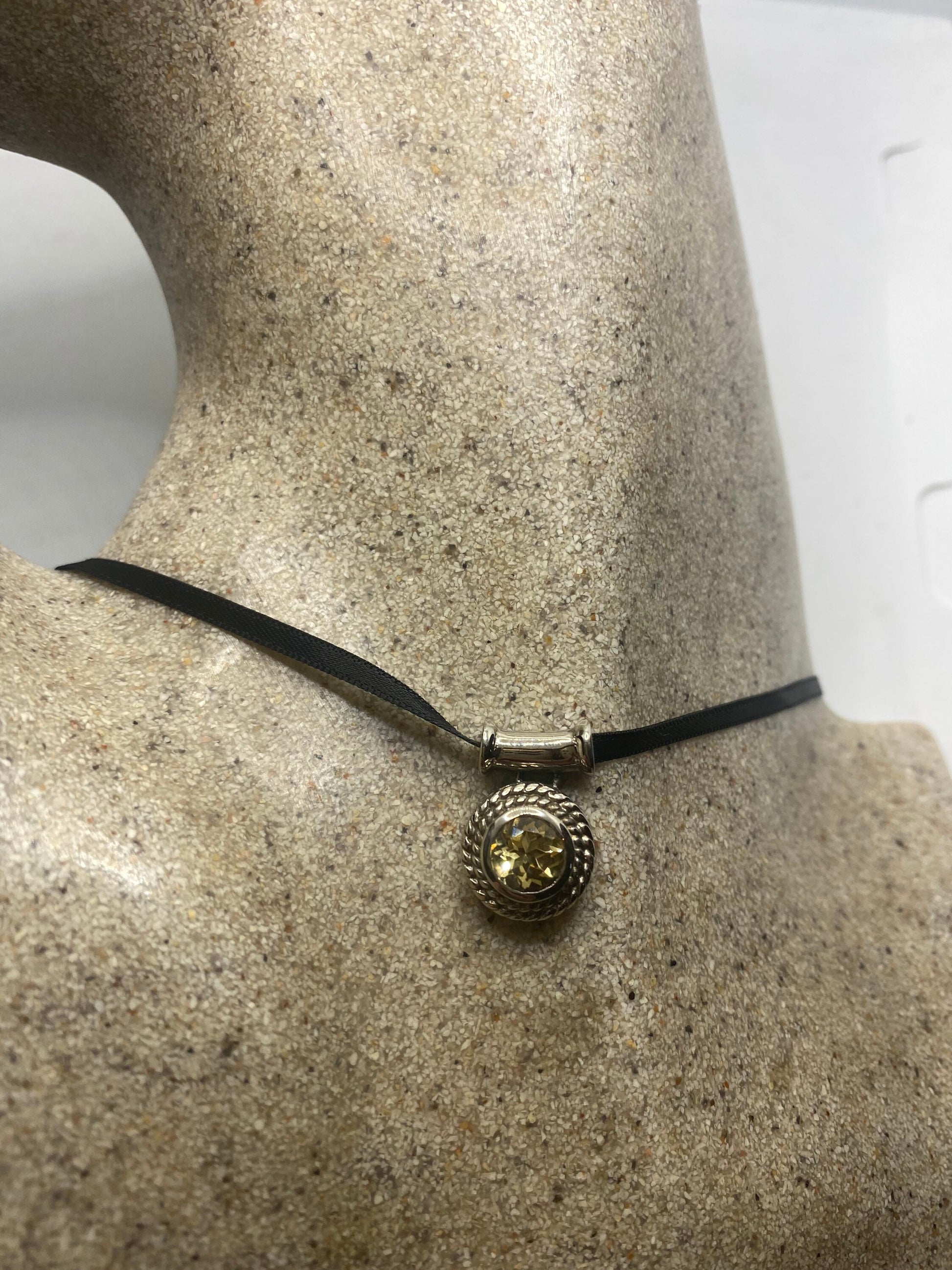 Vintage Sterling Silver Golden Lemon Citrine Choker Pendant