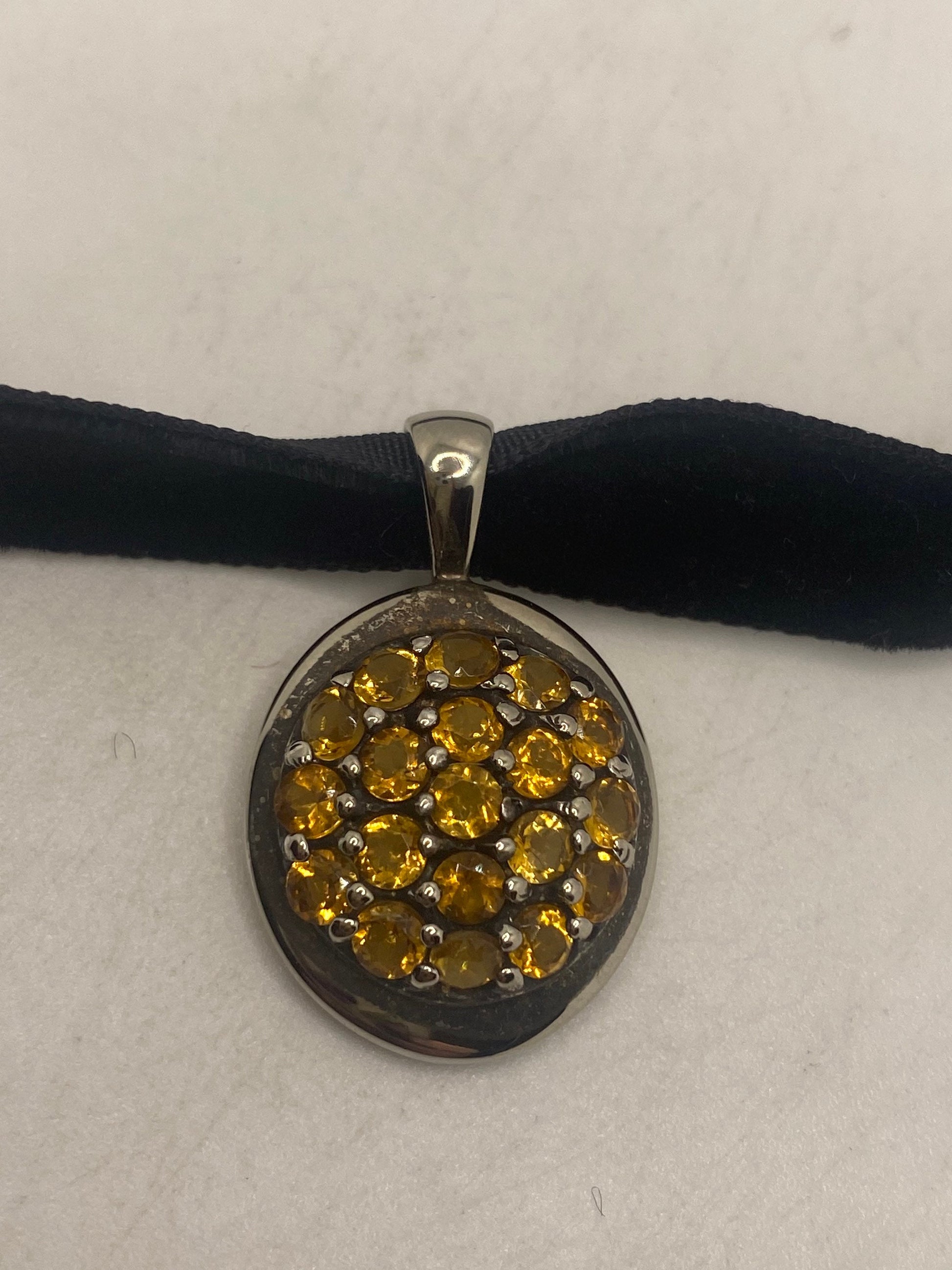 Vintage Sterling Silver Golden Lemon Citrine Choker Pendant