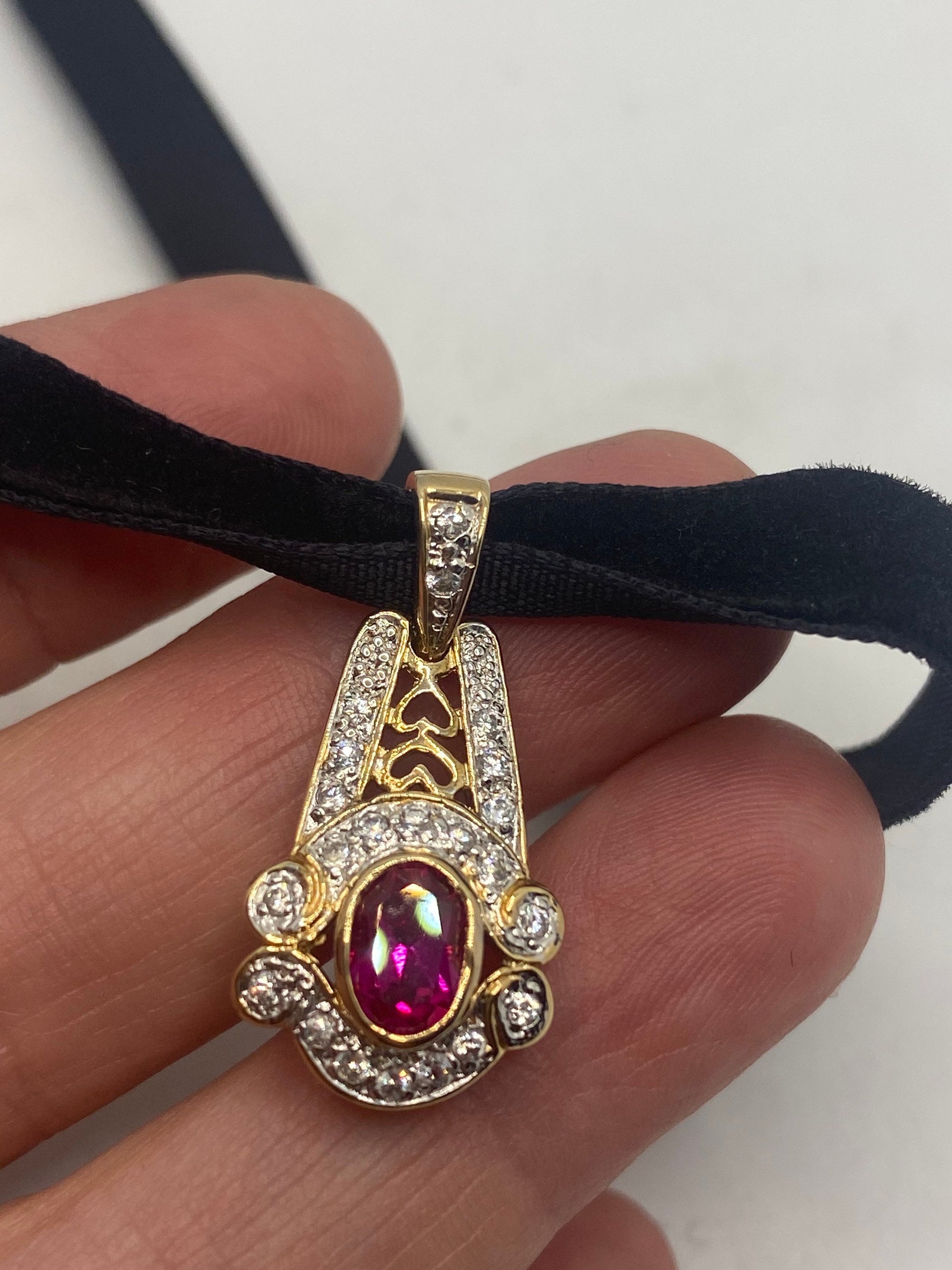 Vintage Handmade 925 Sterling Silver Gold Ruby Pendant