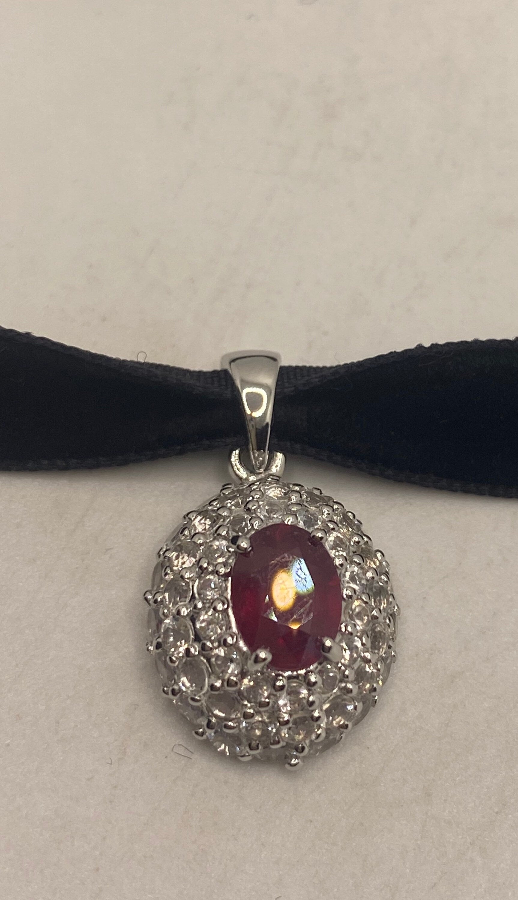 Vintage Handmade 925 Sterling Silver Gold Ruby Pendant